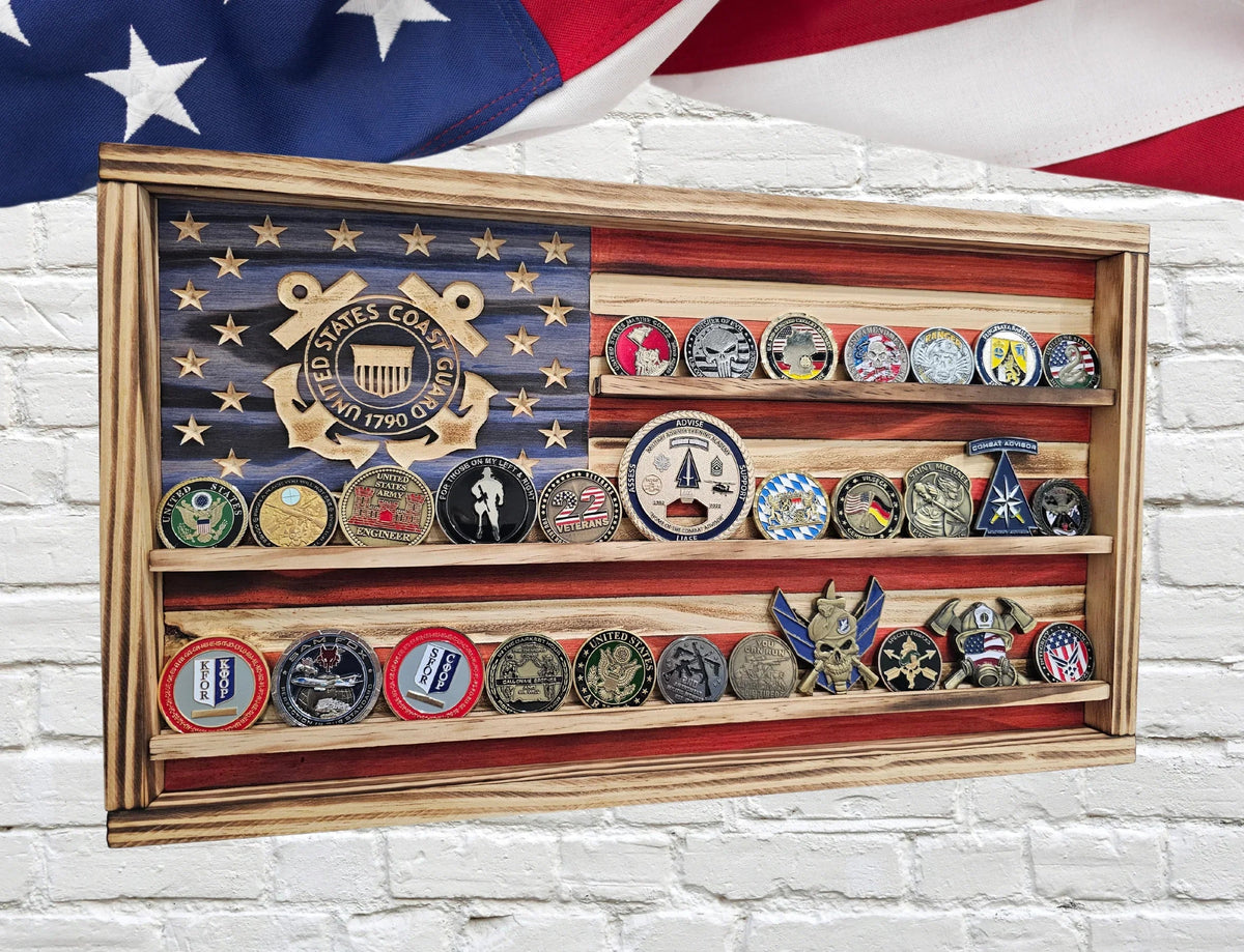 Coast Guard Coin Flag Display – Personalized Custom rustic look ...
