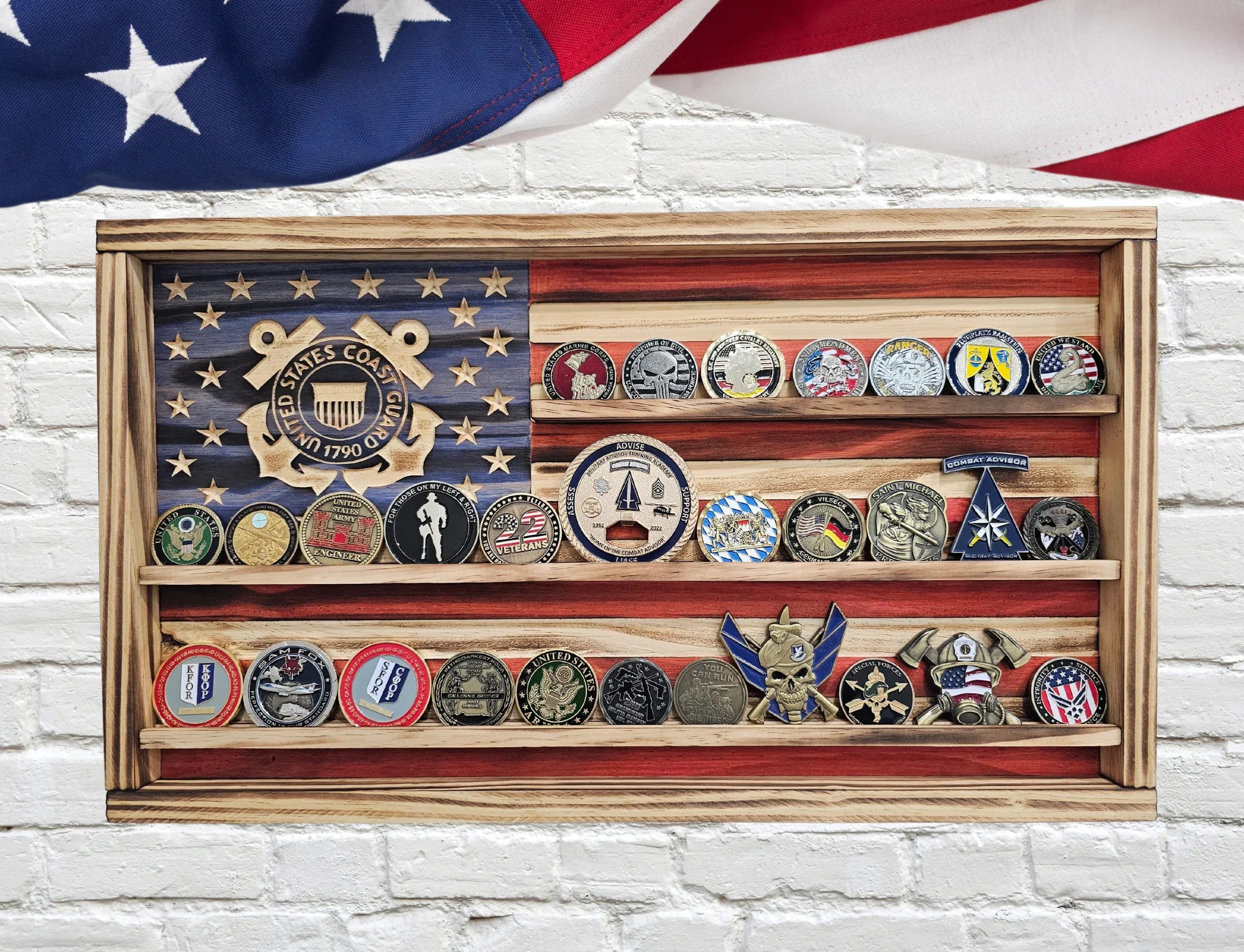 US Coast Guard Challenge Coin Display Rack Holder - Rustic Coast Guard ...