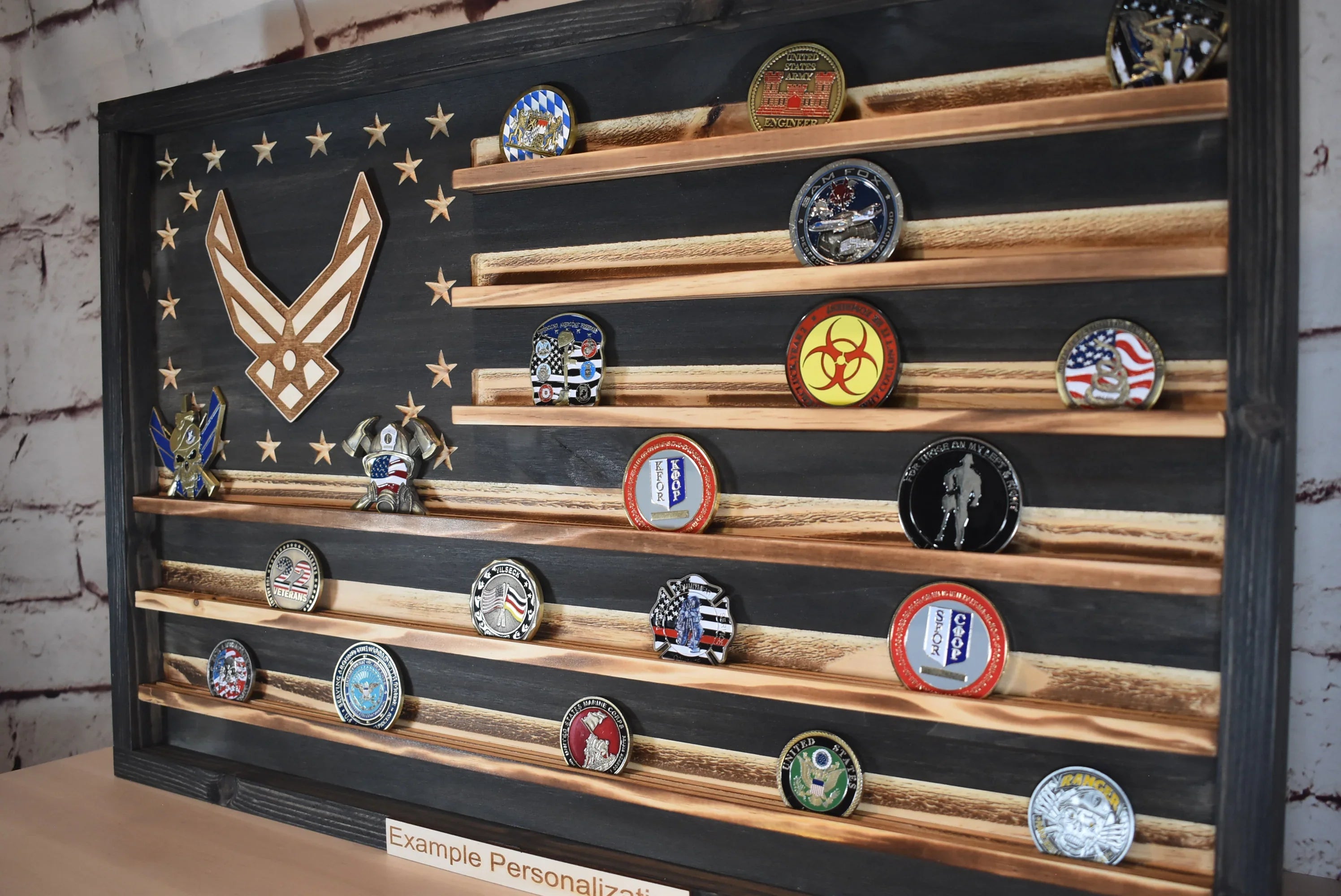Af Chief Ribbon Rack US Air Force Challenge Coin Display Rack Holder - Rustic American Flag ...
