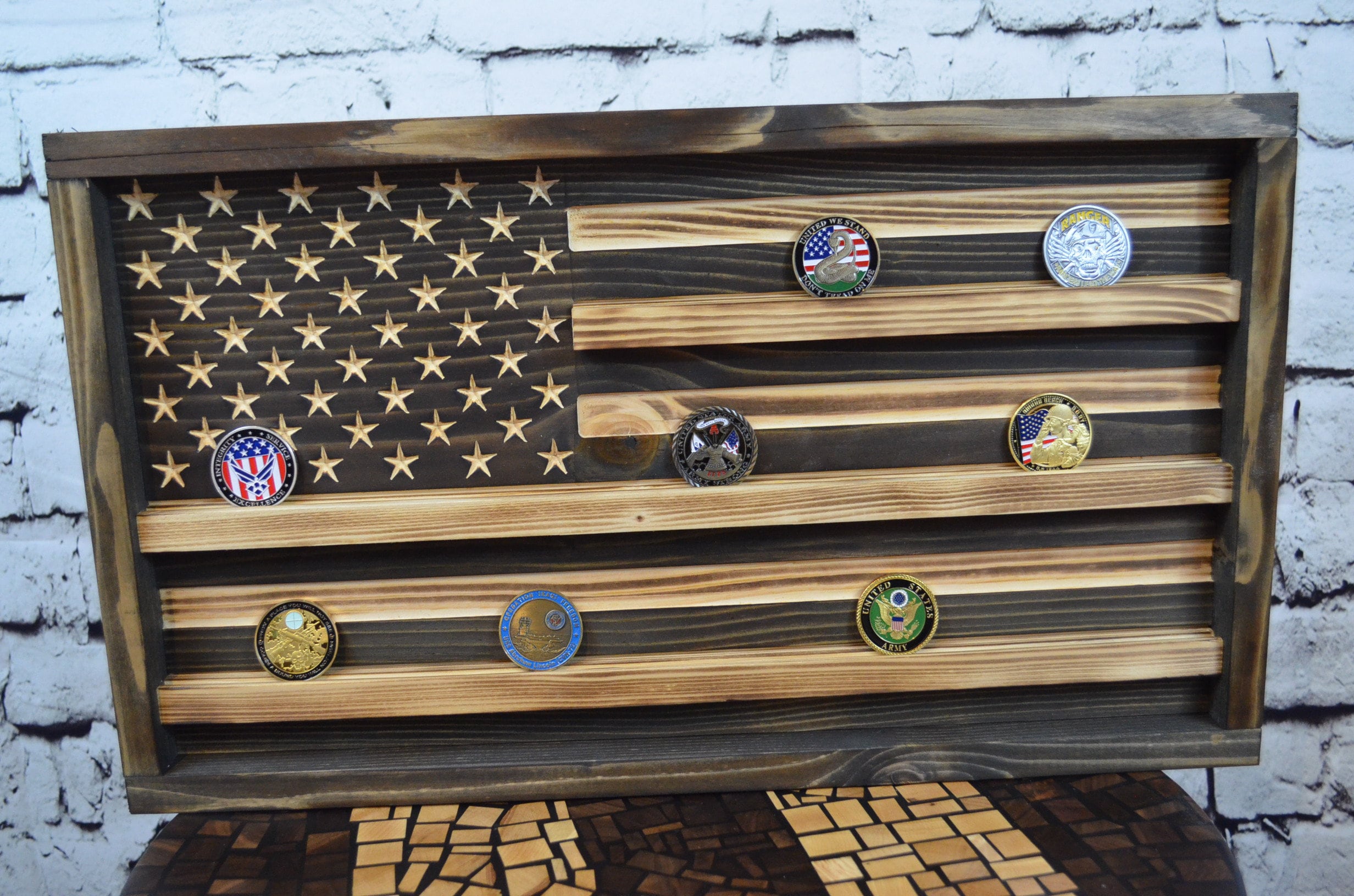 Challenge Coin Display Rack Holder - Rustic American Flag - Military C ...