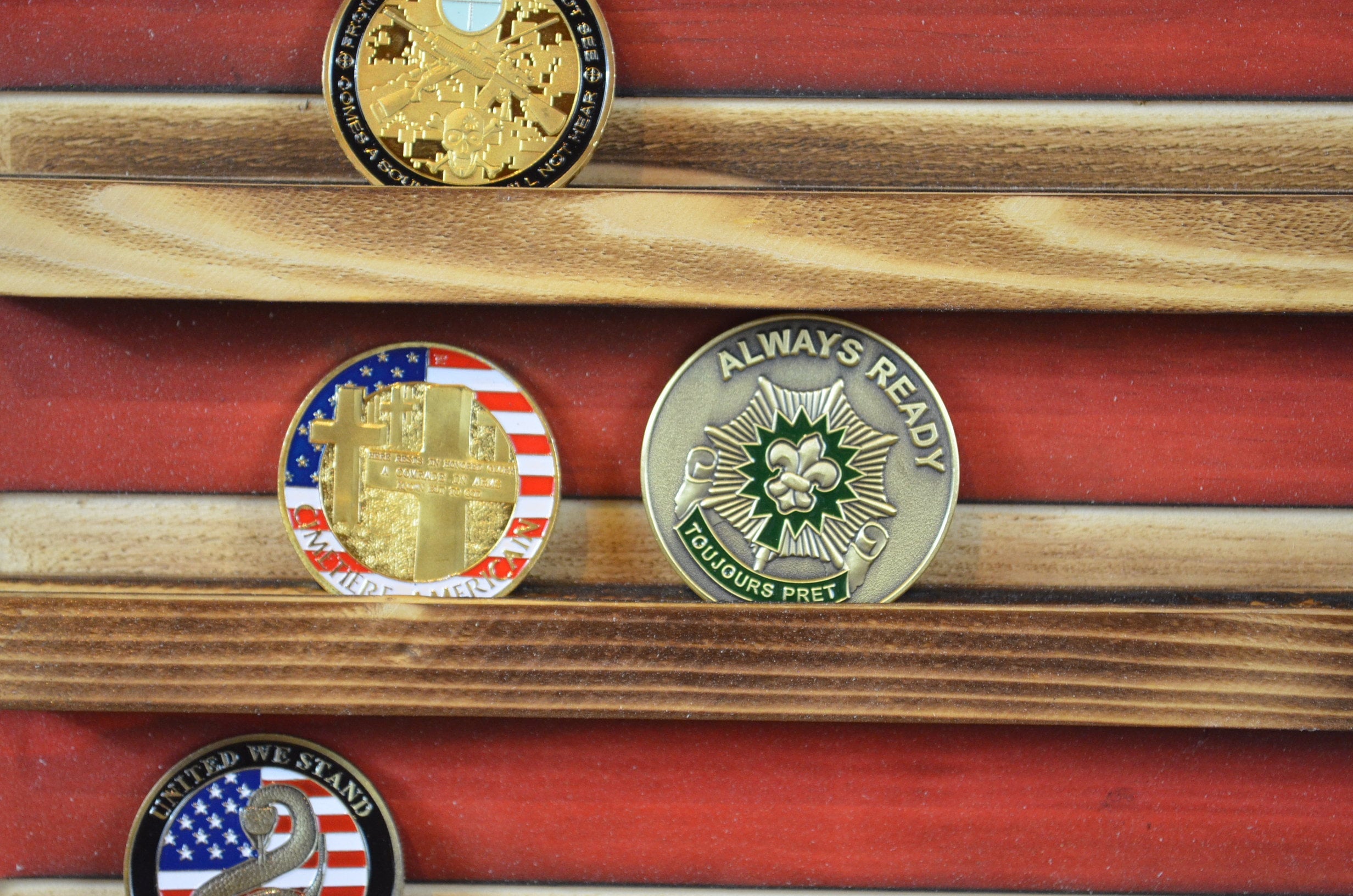 US Air Force Academy Challenge Coin Display Rack Holder - Rustic American Flag - USAF School Military Coin Display
