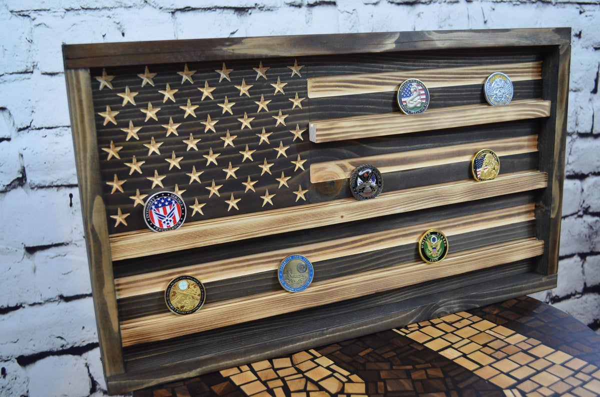 Challenge Coin Display Rack Holder - Rustic American Flag - Military C ...