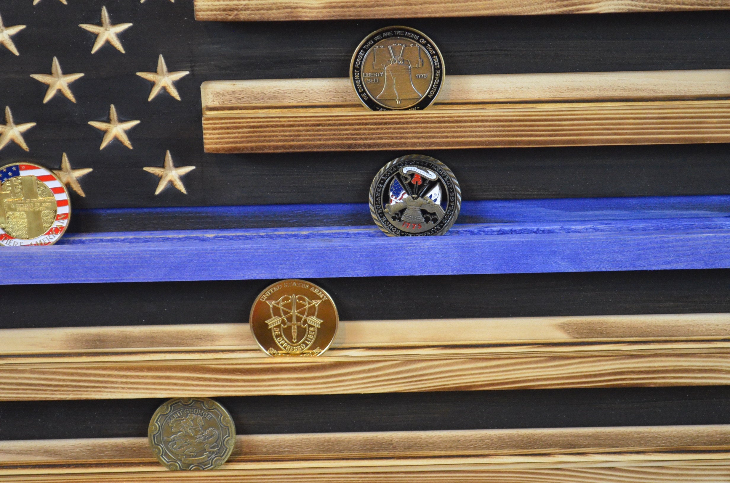 Michigan Coin Rack Saint Michael Thin Blue Line Coin Display Rack Holder - Rustic Police ...
