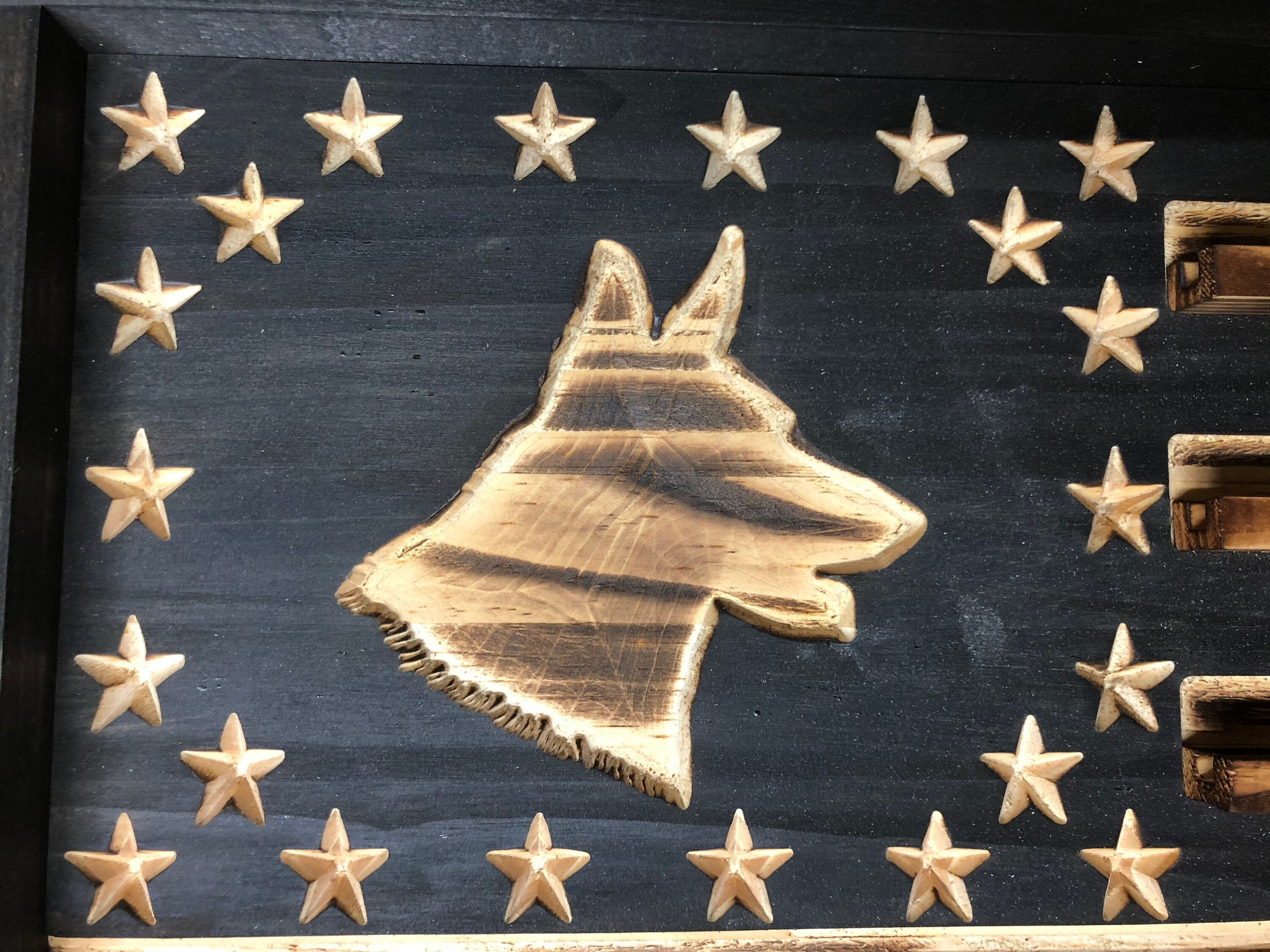 K9 Police Dog Coin Display Rack Holder - Rustic Police American Flag Coin Display