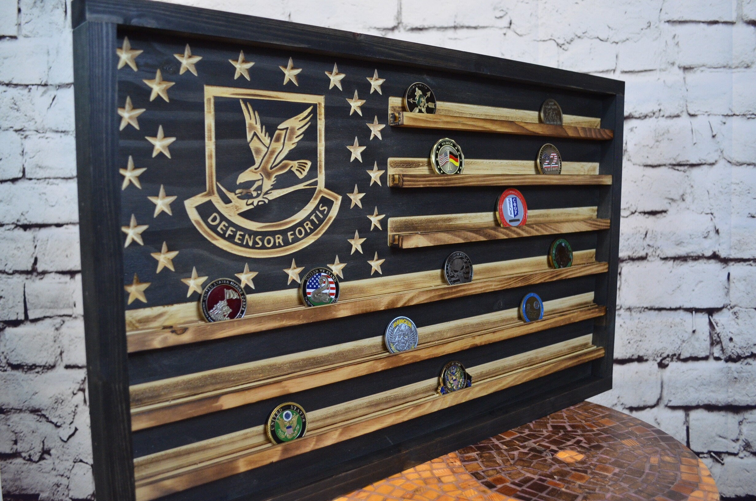 Air Force Defensor Fortis Coin Display Rack Holder - Rustic Air Force ...