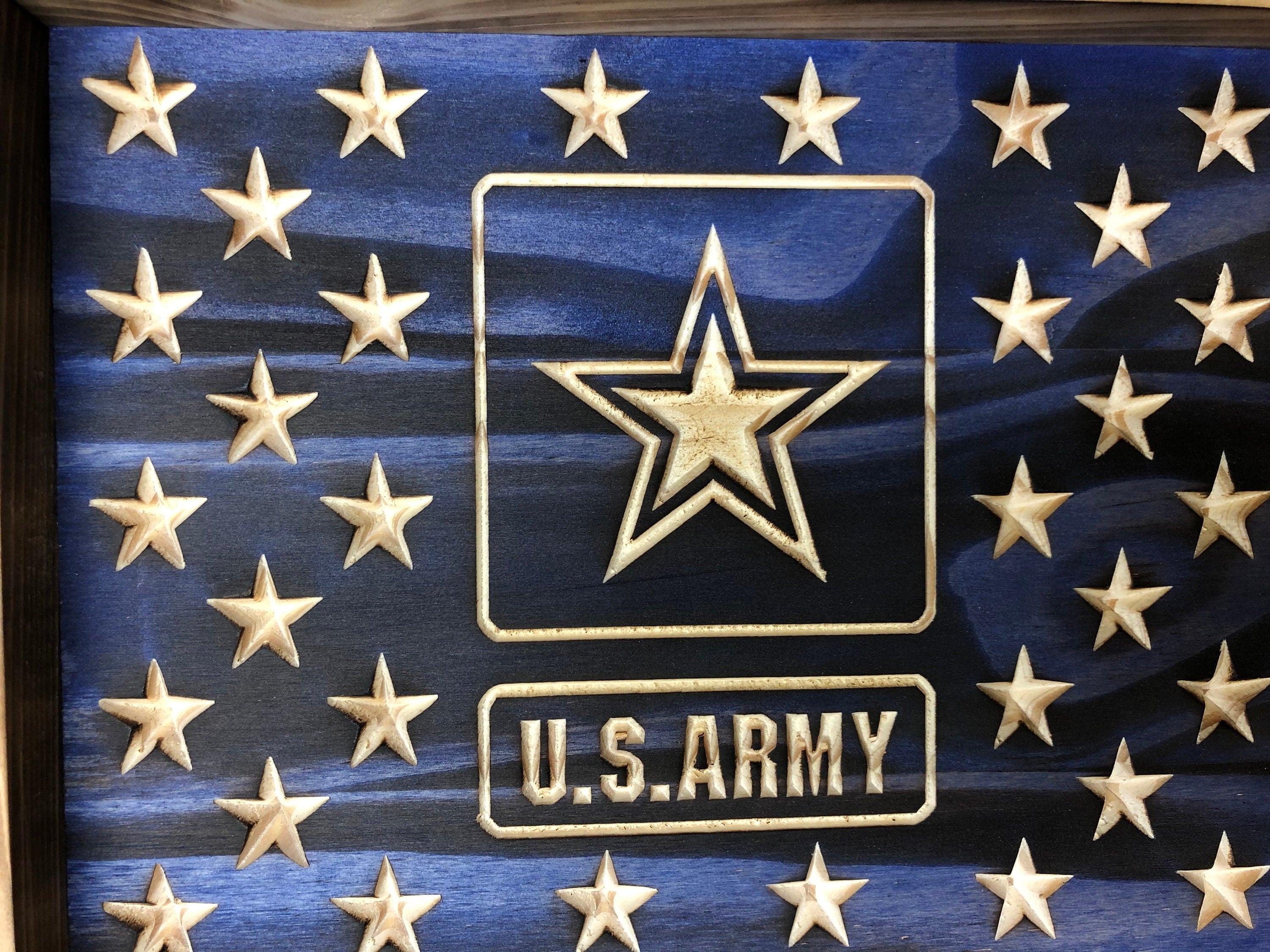 US Army Veteran Challenge Coin Display Rack Holder - Rustic American Flag - Army Veteran Coin Display