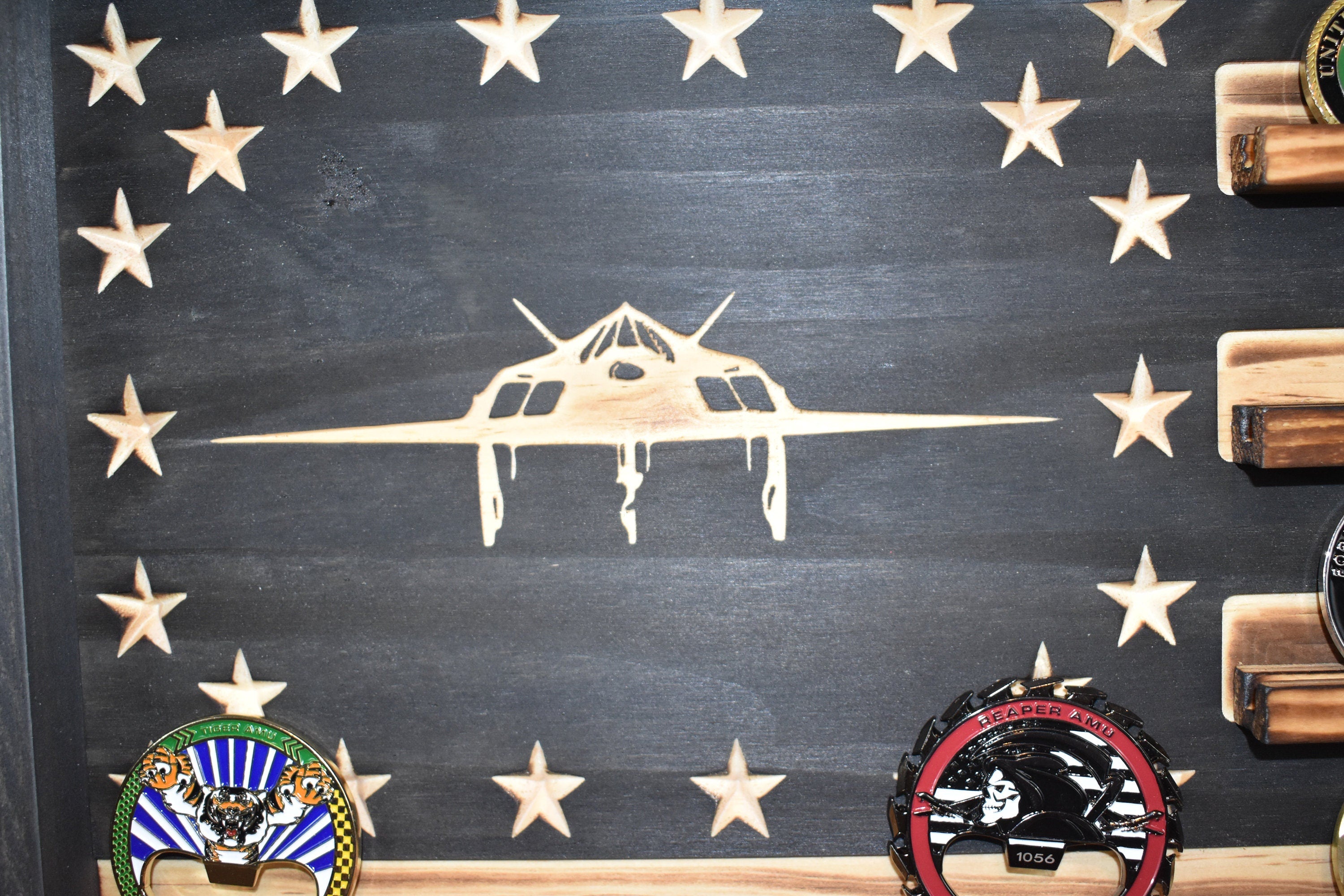 U-2 Aircraft Challenge Coin Display Rack Holder - Rustic American Flag - Air Force Coin Display