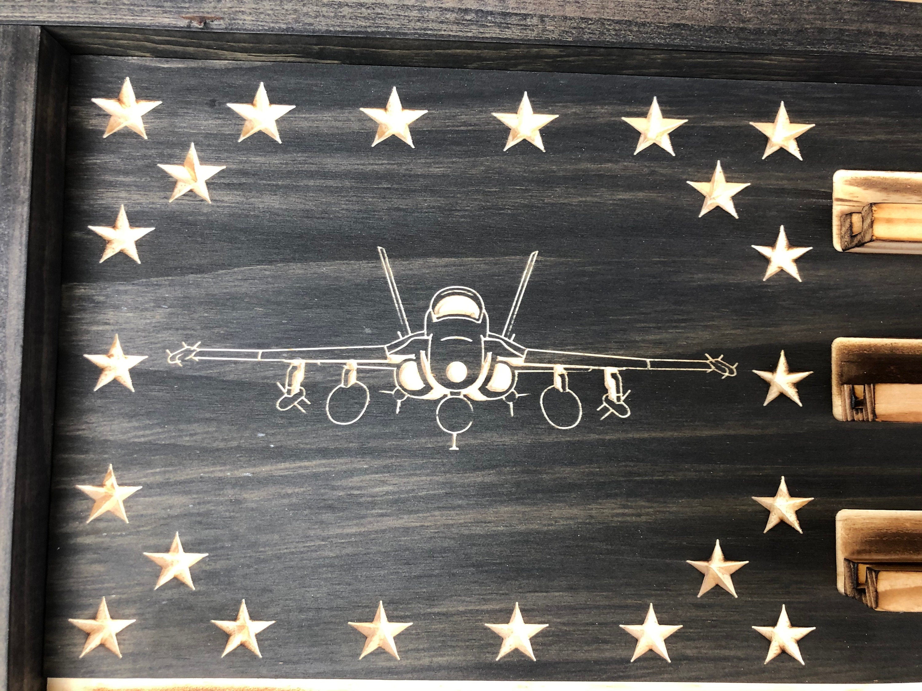 U-2 Aircraft Challenge Coin Display Rack Holder - Rustic American Flag - Air Force Coin Display