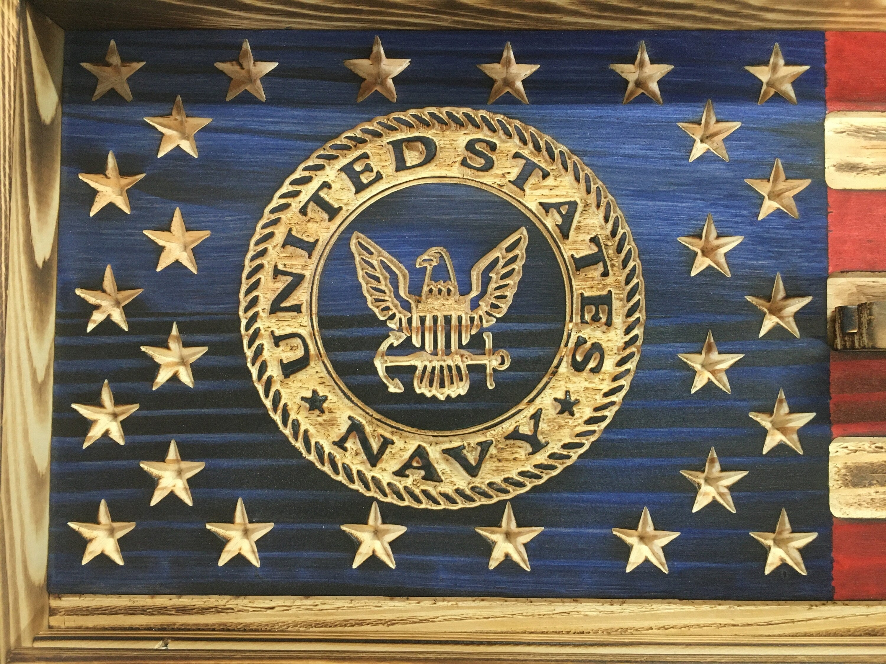 Silent Service Challenge Coin Display Rack Holder - Rustic American Flag - US Navy Silent Service Coin Display