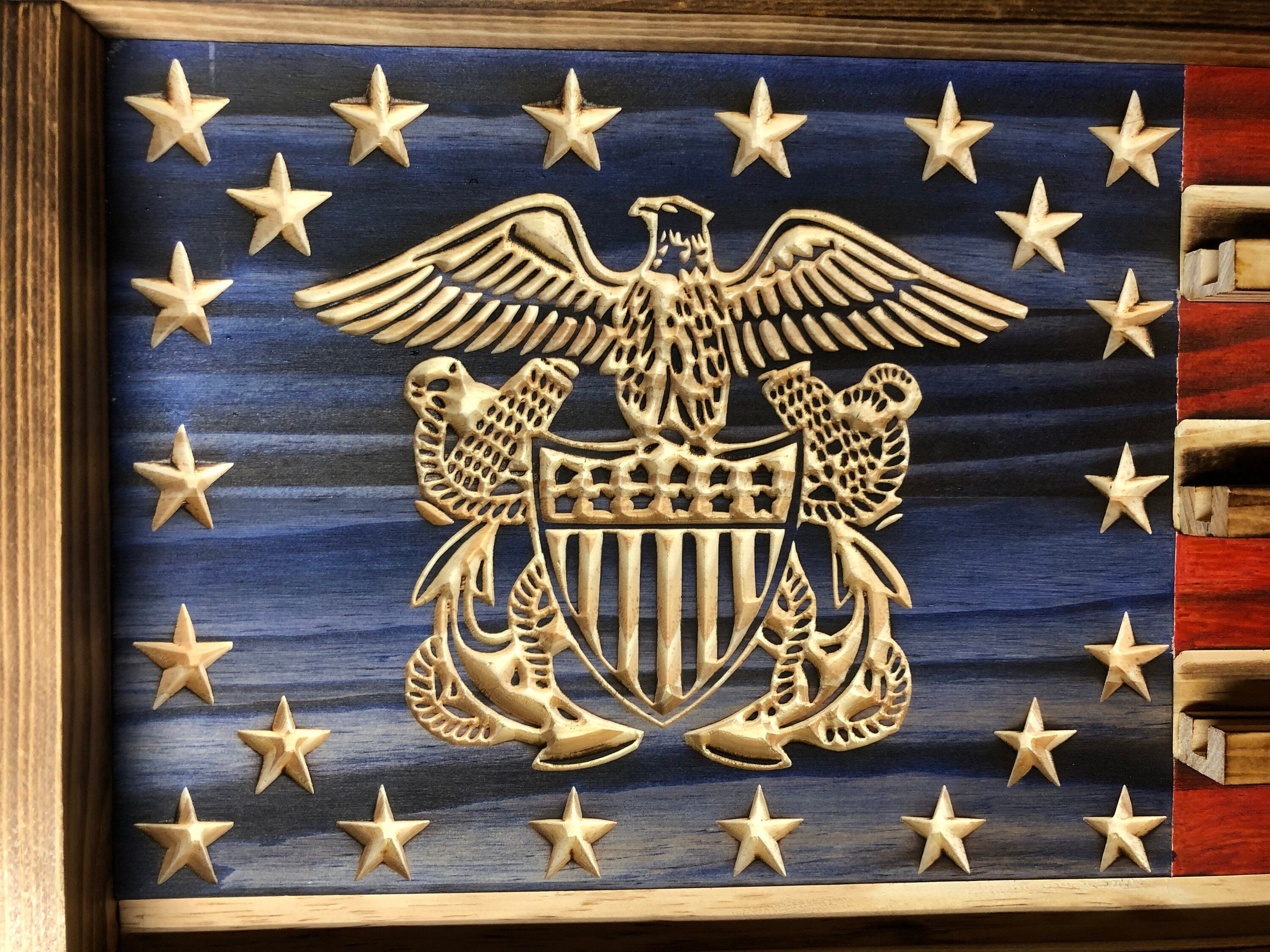 Silent Service Challenge Coin Display Rack Holder - Rustic American Flag - US Navy Silent Service Coin Display