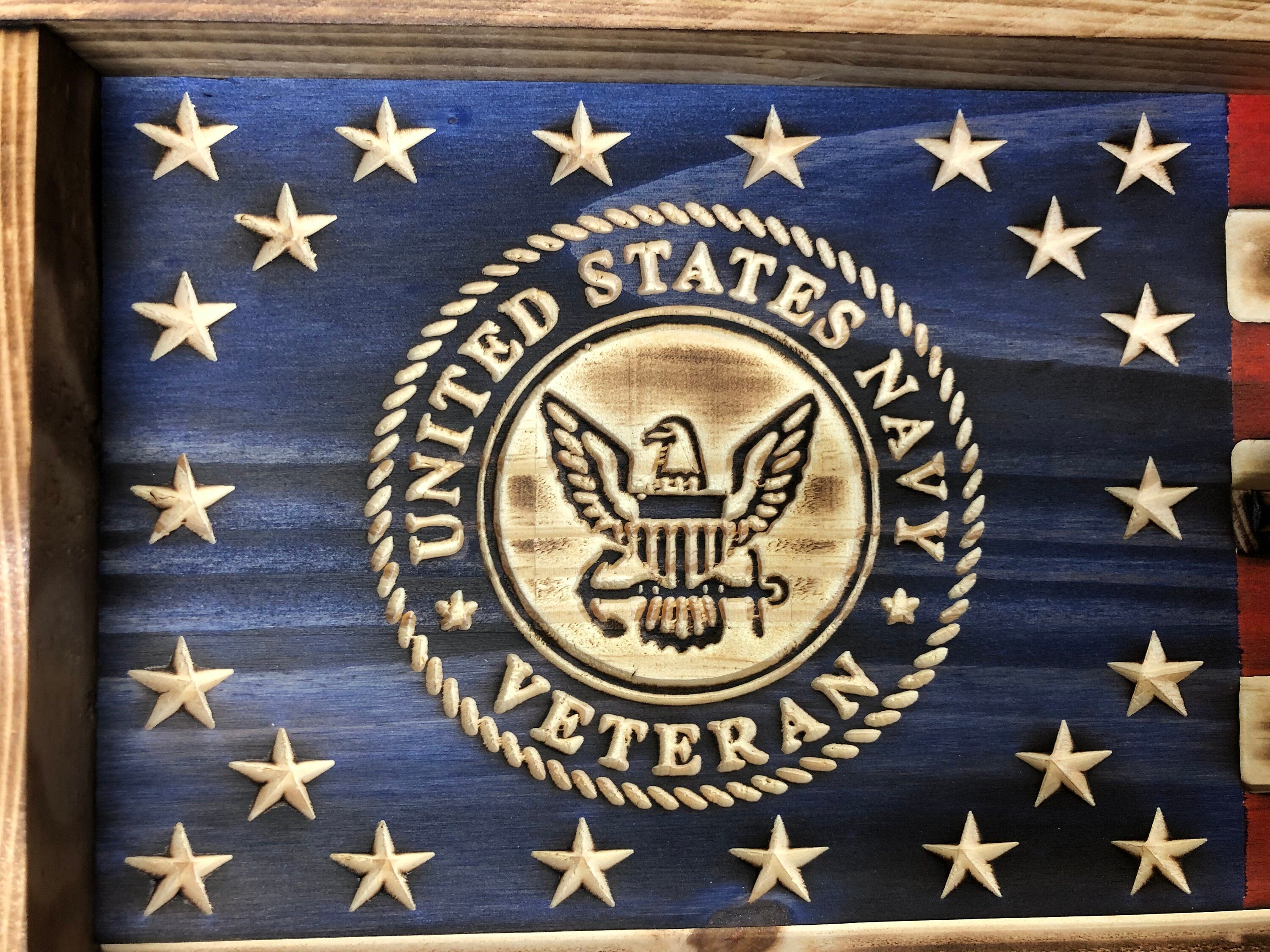 Silent Service Challenge Coin Display Rack Holder - Rustic American Flag - US Navy Silent Service Coin Display