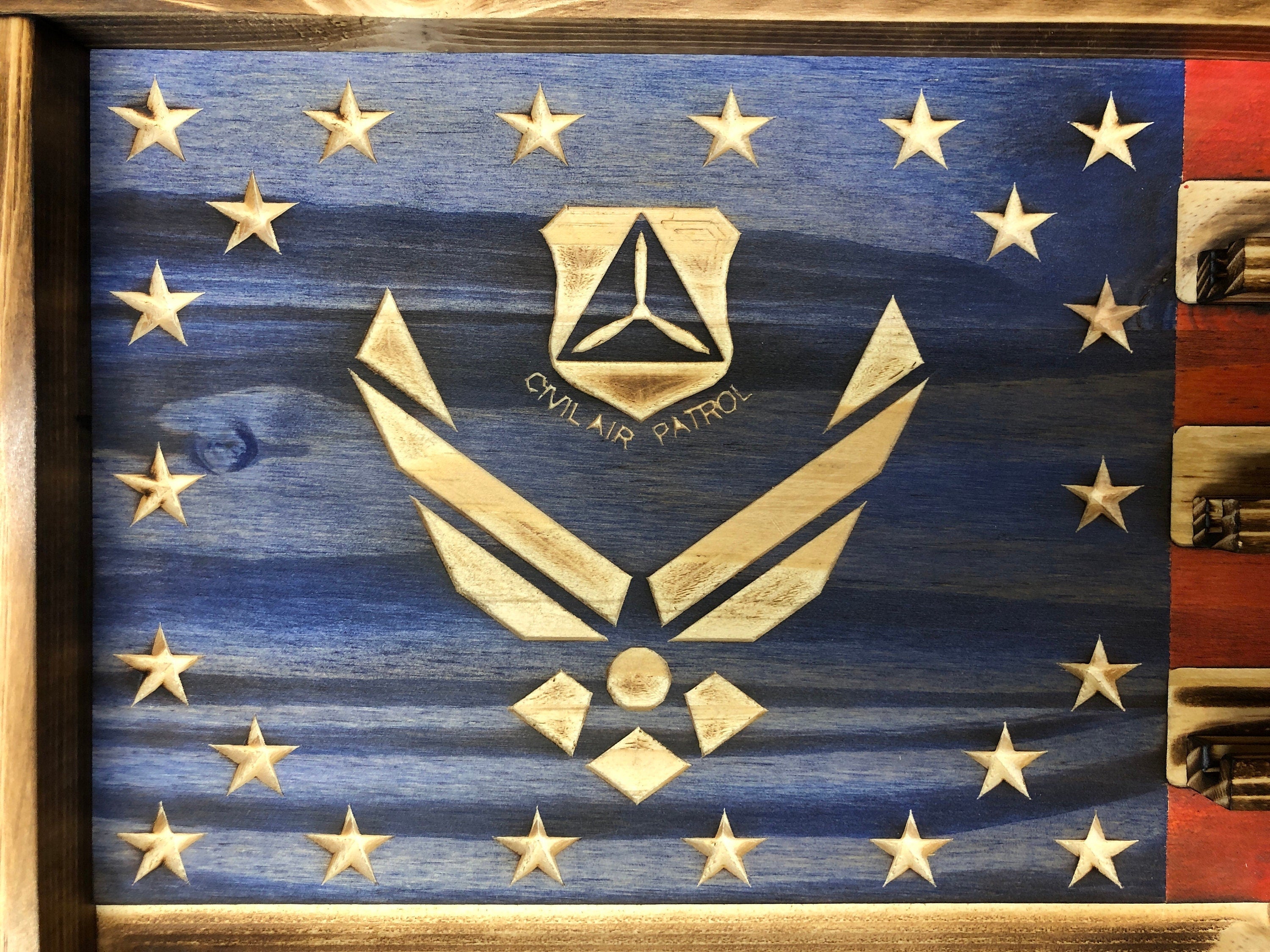 US Air Force Dirt BOYZ Challenge Coin Flag Display Holder - Rustic American Flag - USAF Military Coin Display