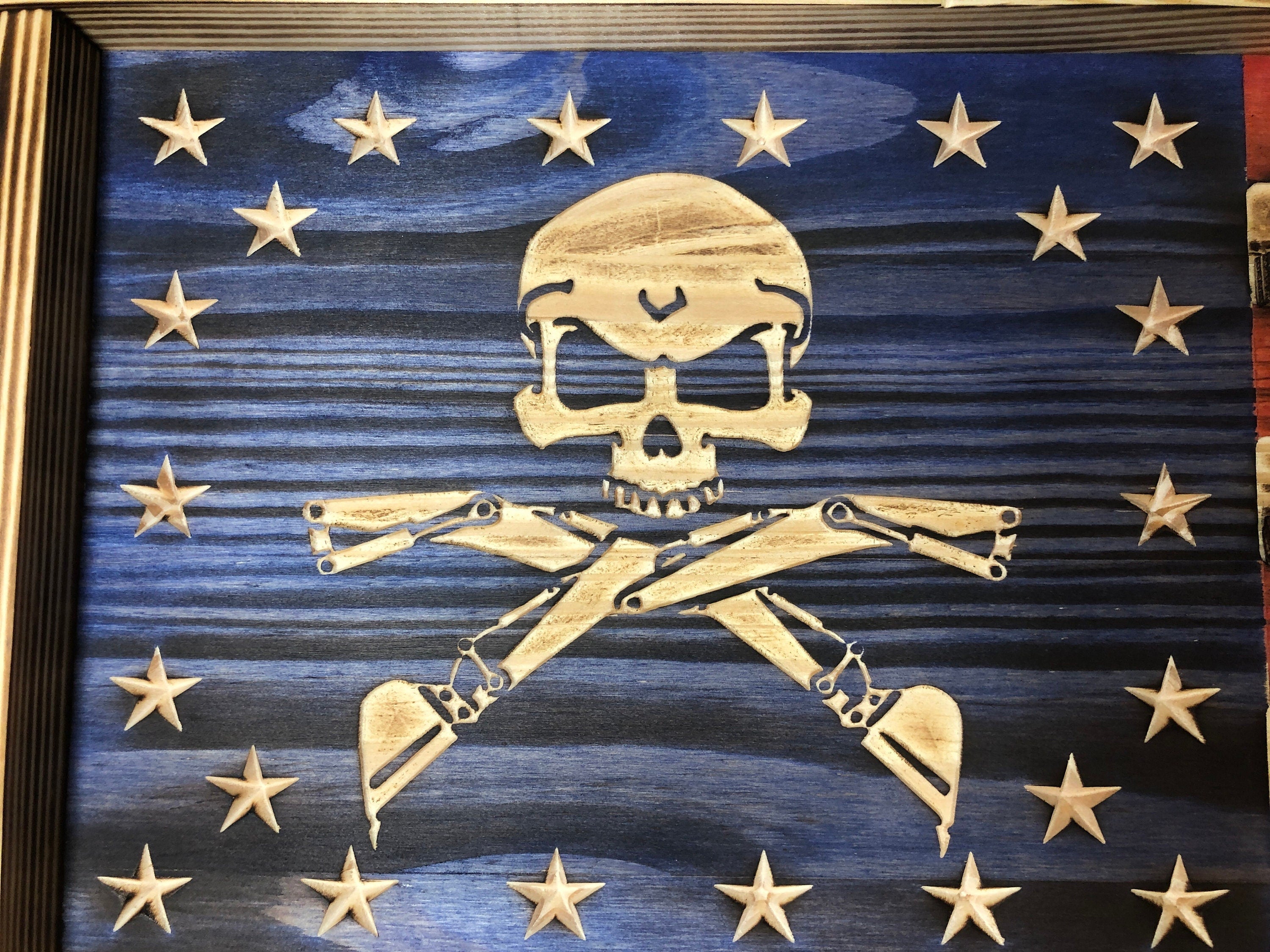 US Air Force Dirt BOYZ Challenge Coin Flag Display Holder - Rustic American Flag - USAF Military Coin Display