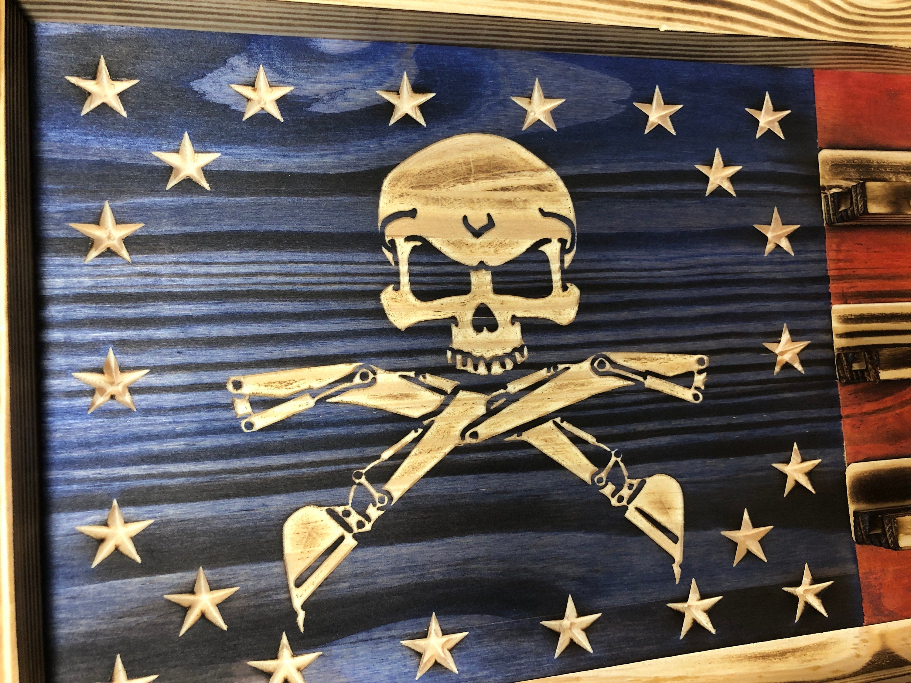 US Air Force Dirt BOYZ Challenge Coin Flag Display Holder - Rustic American Flag - USAF Military Coin Display