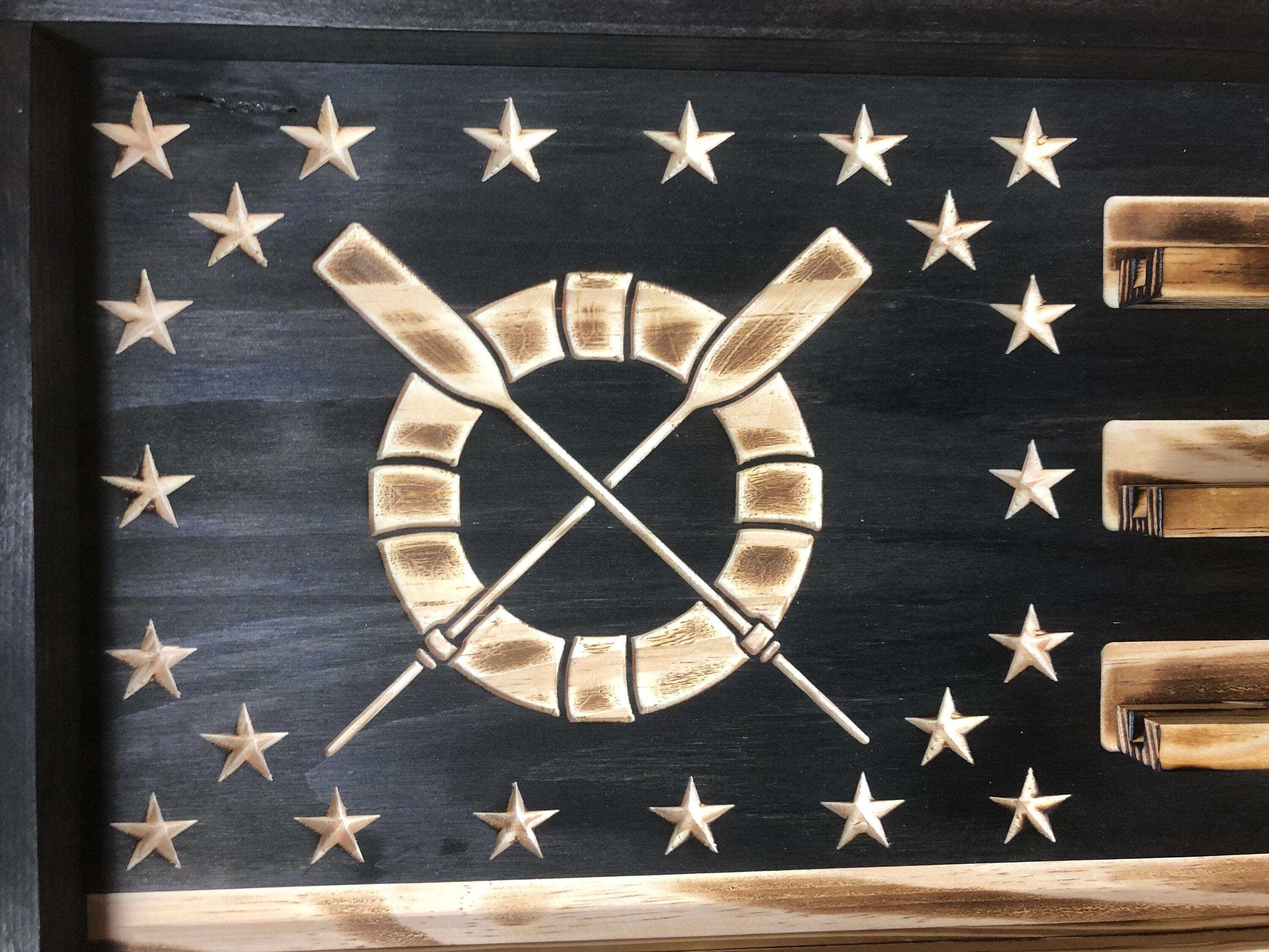 US Navy Veteran Challenge Coin Display Rack Holder - Rustic American Flag - Army Veteran Coin Display