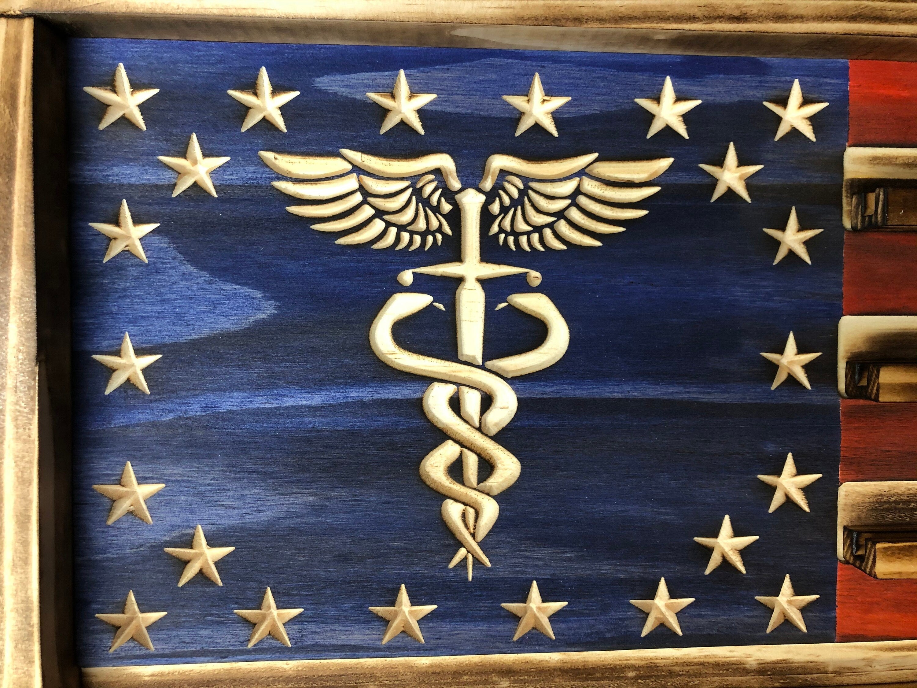 US Navy Veteran Challenge Coin Display Rack Holder - Rustic American Flag - Army Veteran Coin Display