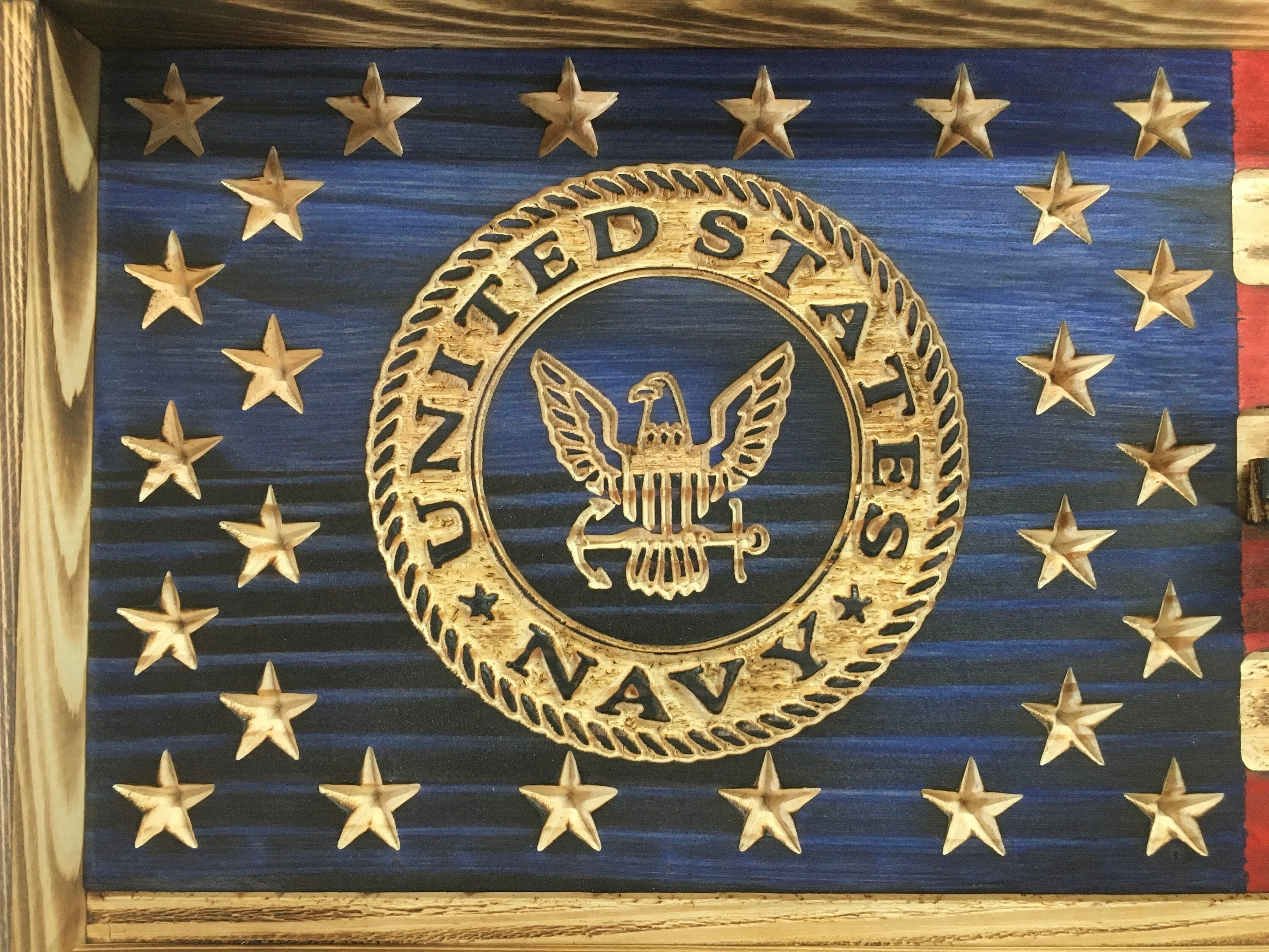 US Navy Veteran Challenge Coin Display Rack Holder - Rustic American Flag - Army Veteran Coin Display