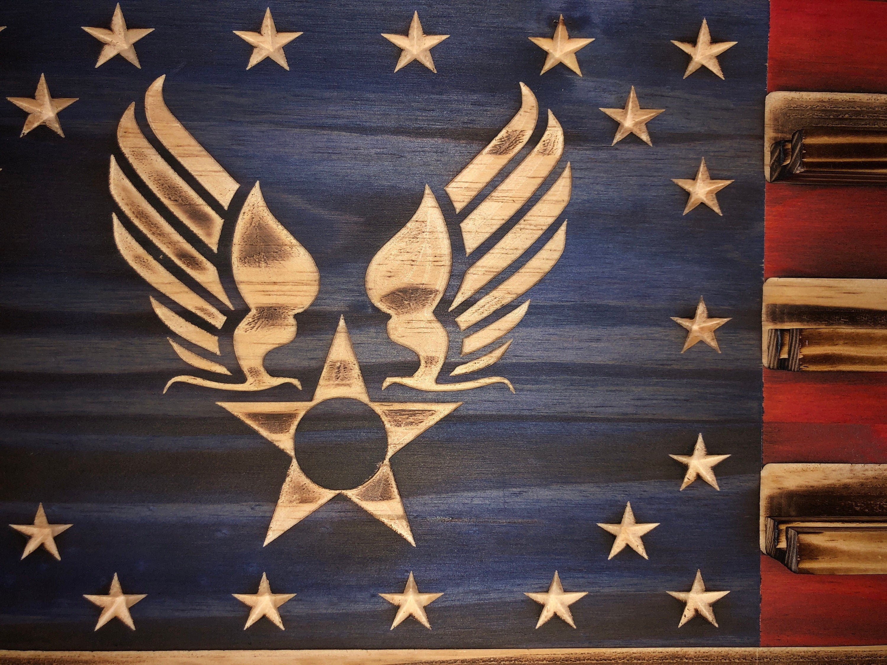 US Air Force Dirt BOYZ Challenge Coin Flag Display Holder - Rustic American Flag - USAF Military Coin Display