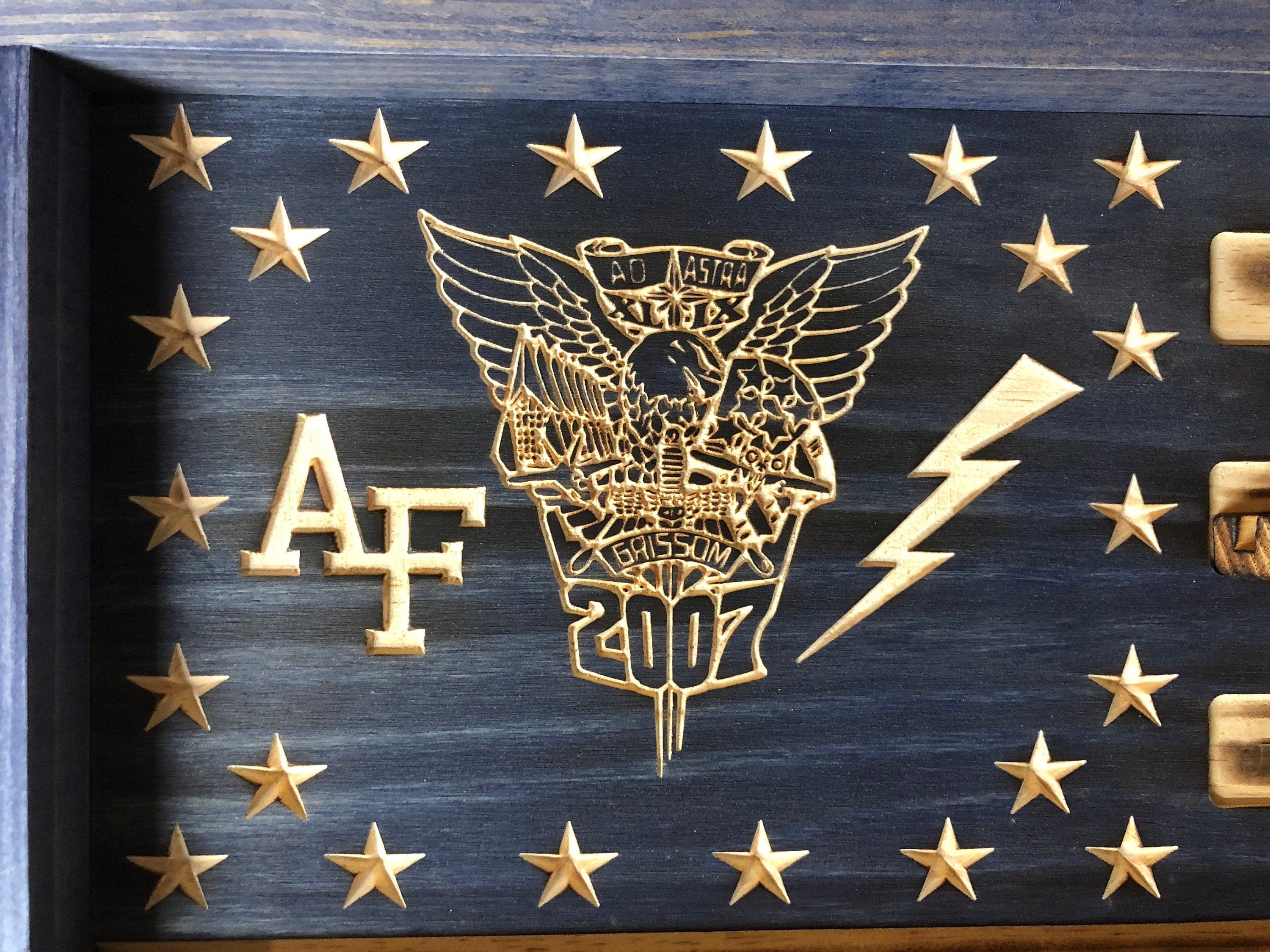 US Air Force Dirt BOYZ Challenge Coin Flag Display Holder - Rustic American Flag - USAF Military Coin Display