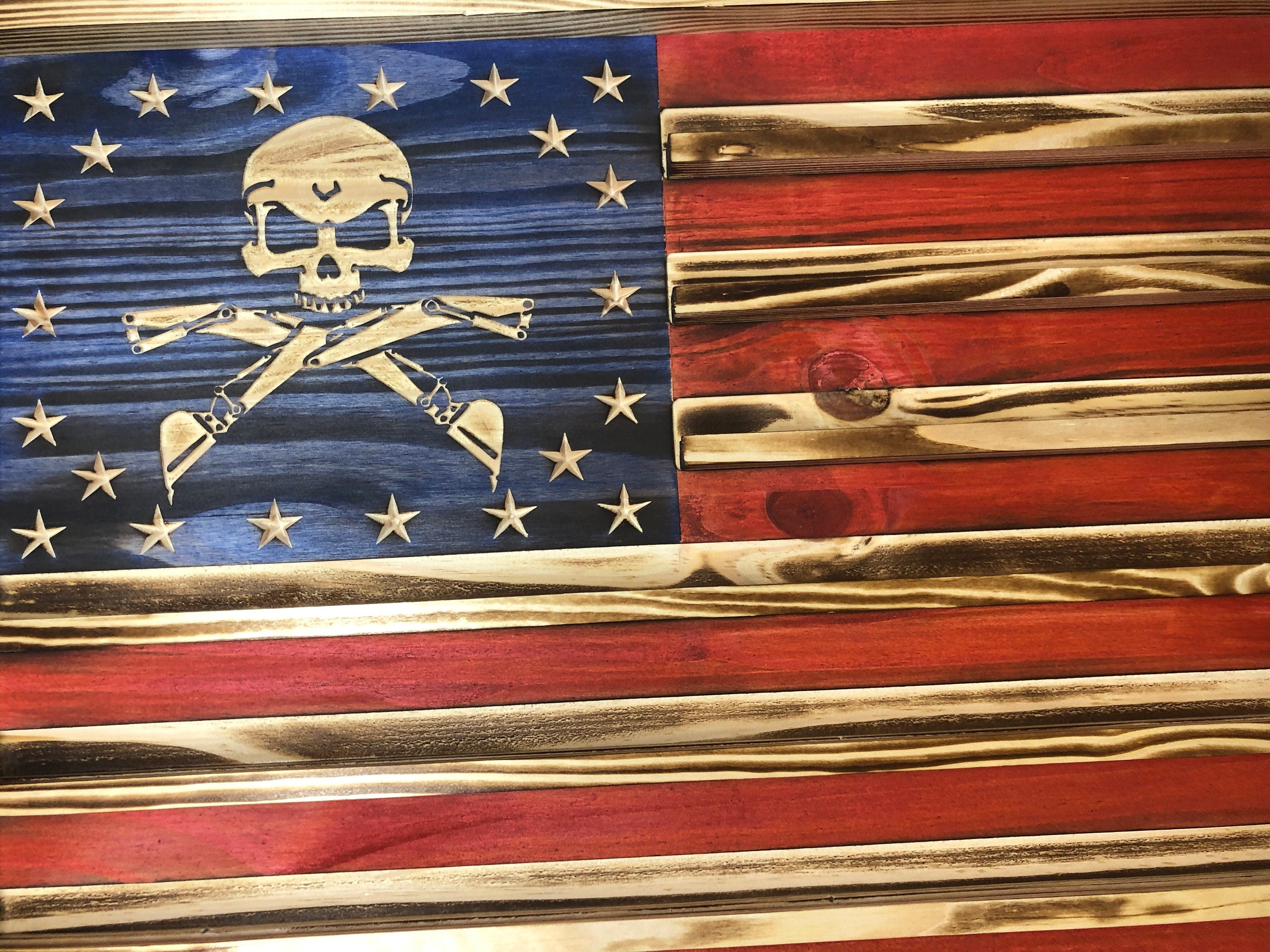 US Air Force Dirt BOYZ Challenge Coin Flag Display Holder - Rustic American Flag - USAF Military Coin Display