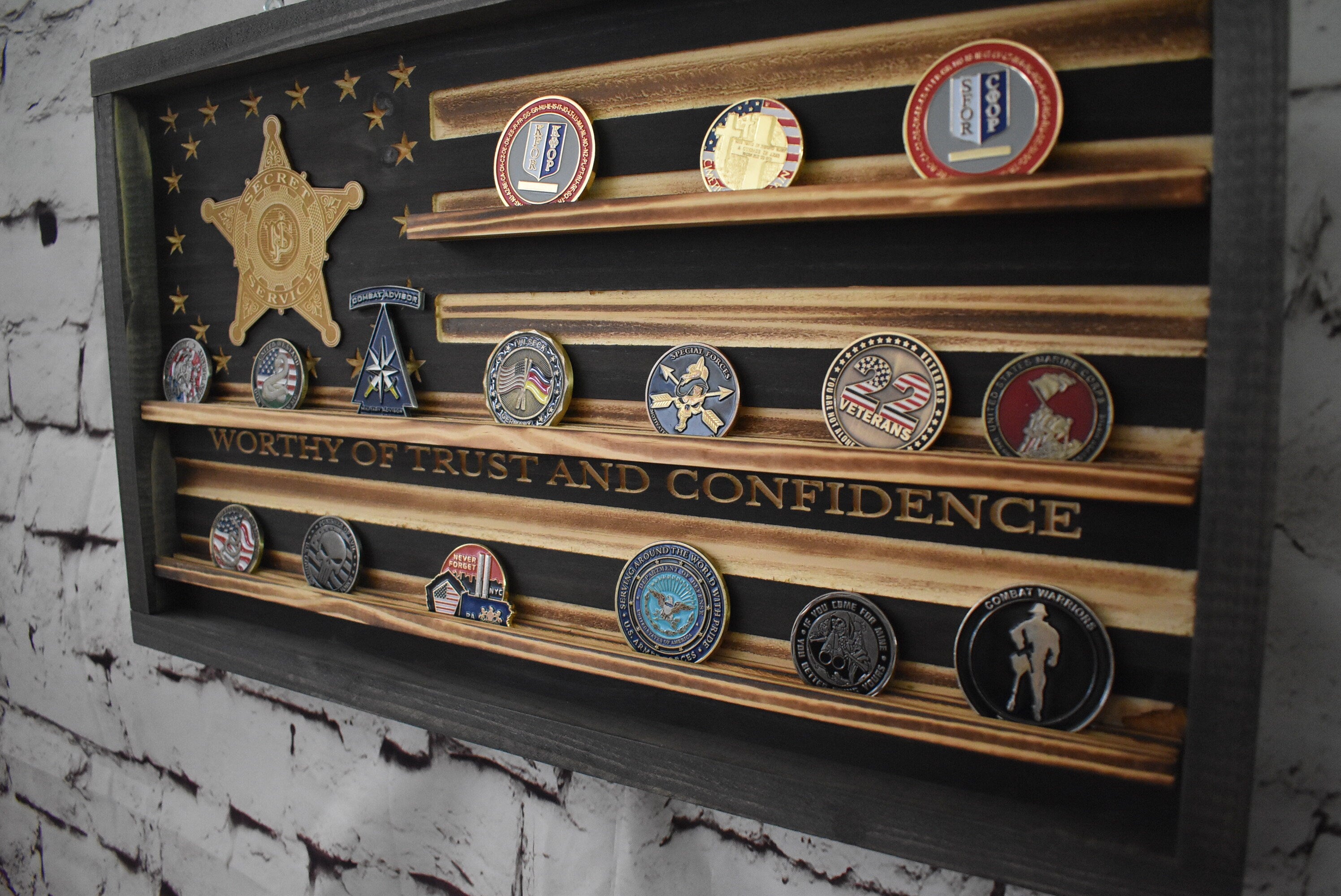 Custom Secret Service Coin Display Rack Holder - Rustic American Flag ...