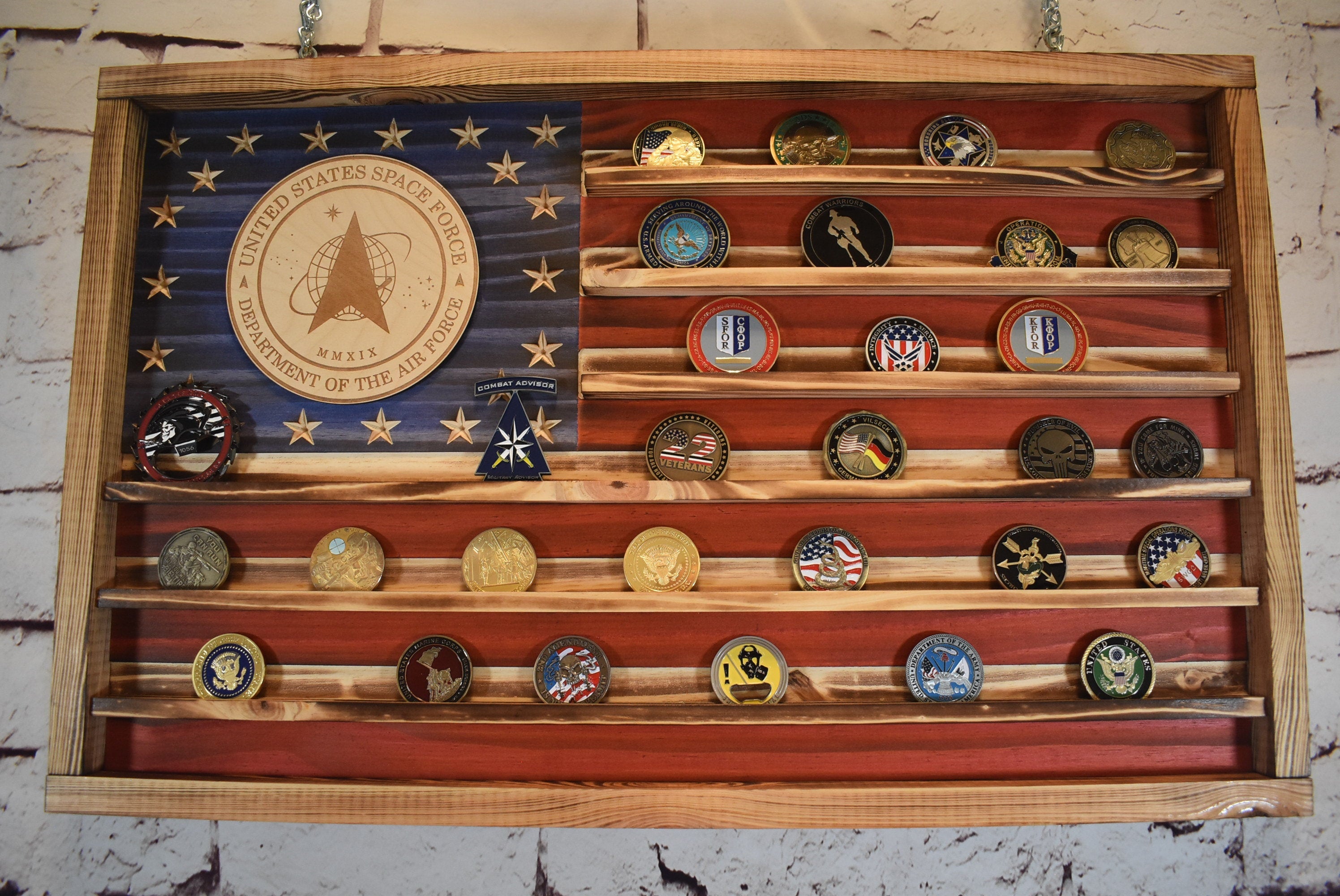 Diy Coin Rack Space Force Challenge Coin Display Rack Holder - Rustic Air Force Spac ...