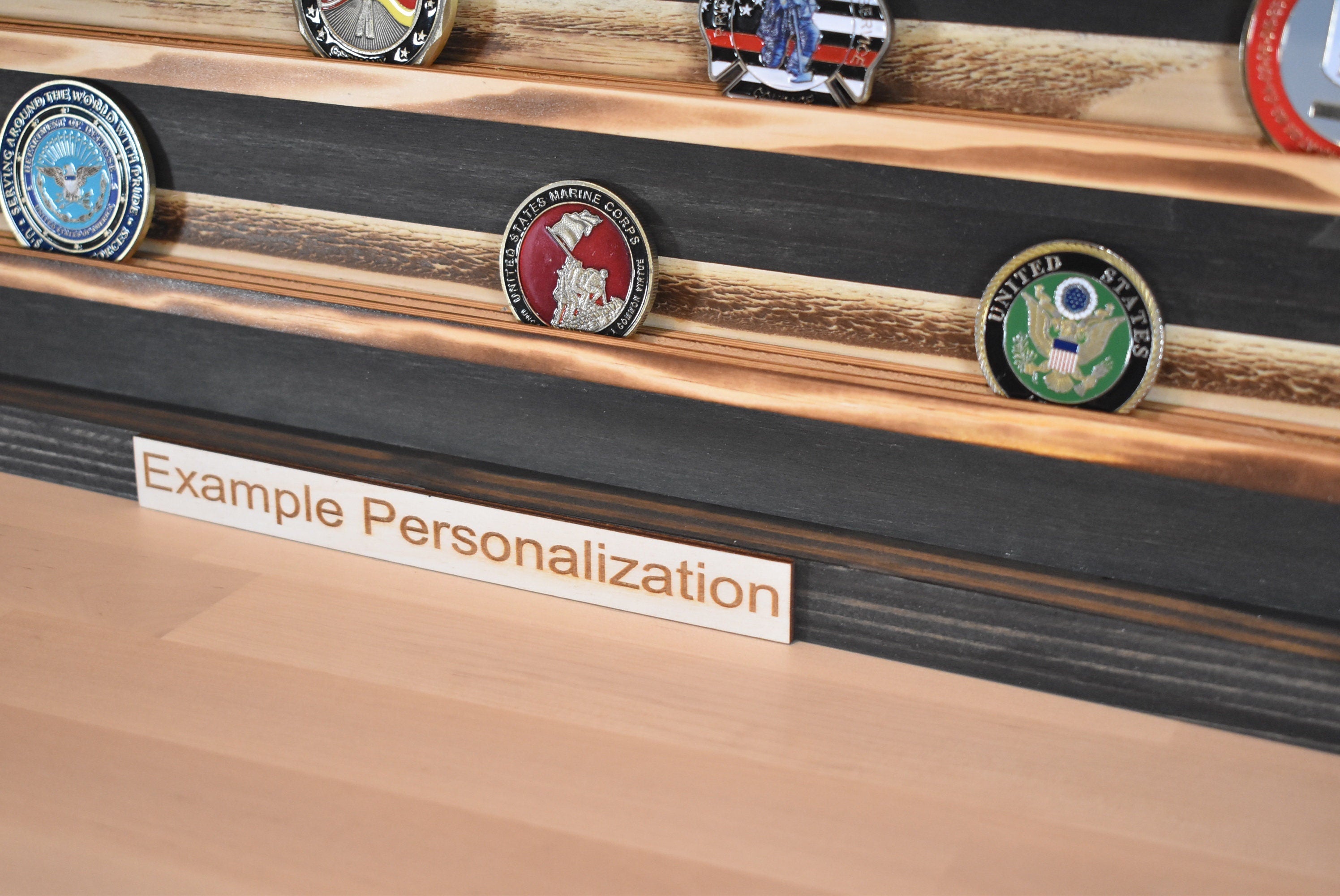 US Air Force Ranks CMSgt E-9 Challenge Coin Display Rack Holder - Rustic American Flag -  TSgt, SMSgt, MSgt