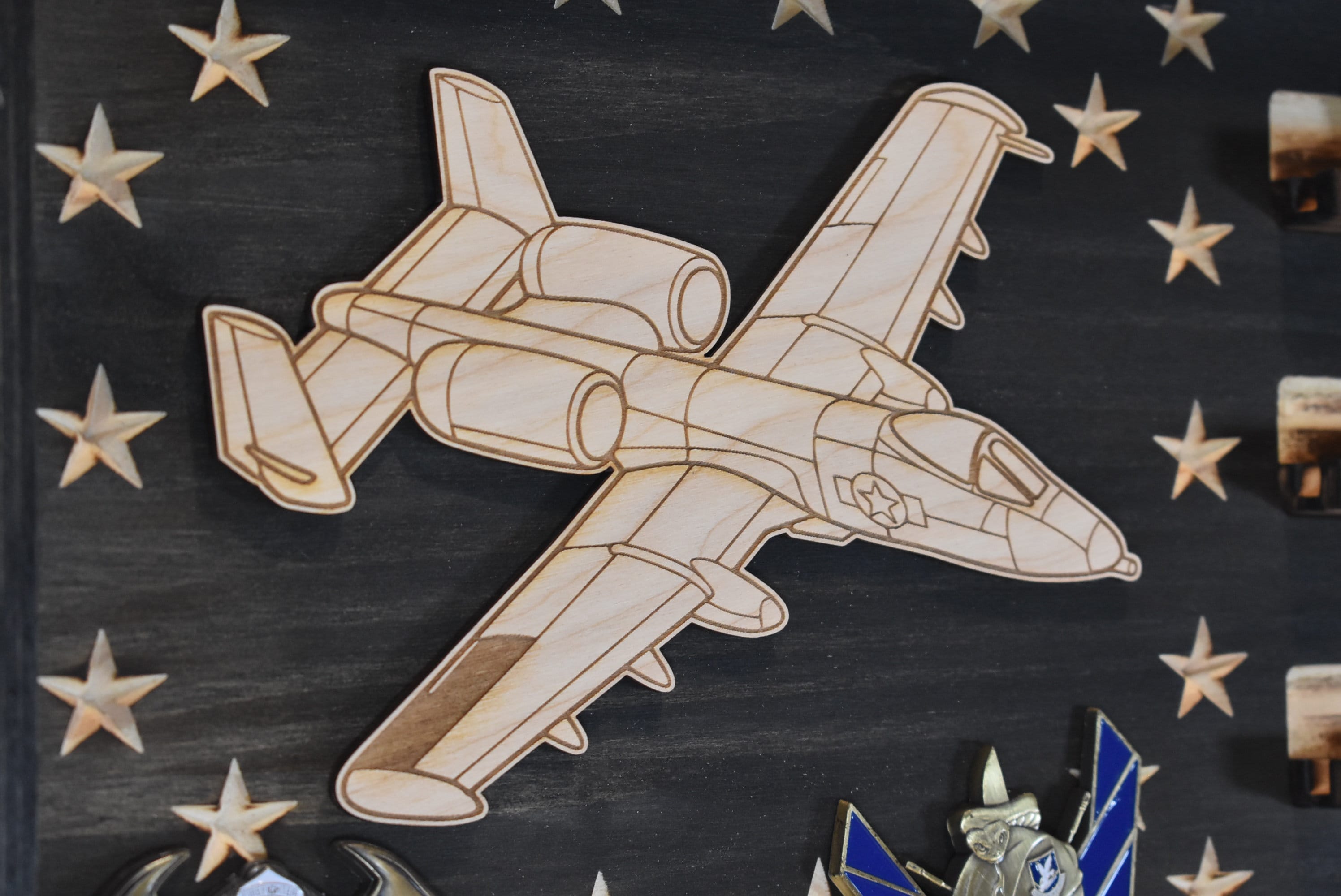 US Air Force A-10 Warthog Challenge Coin Display Rack Holder - Rustic American Flag - A-10 Thunderbolt II Military Coin Display