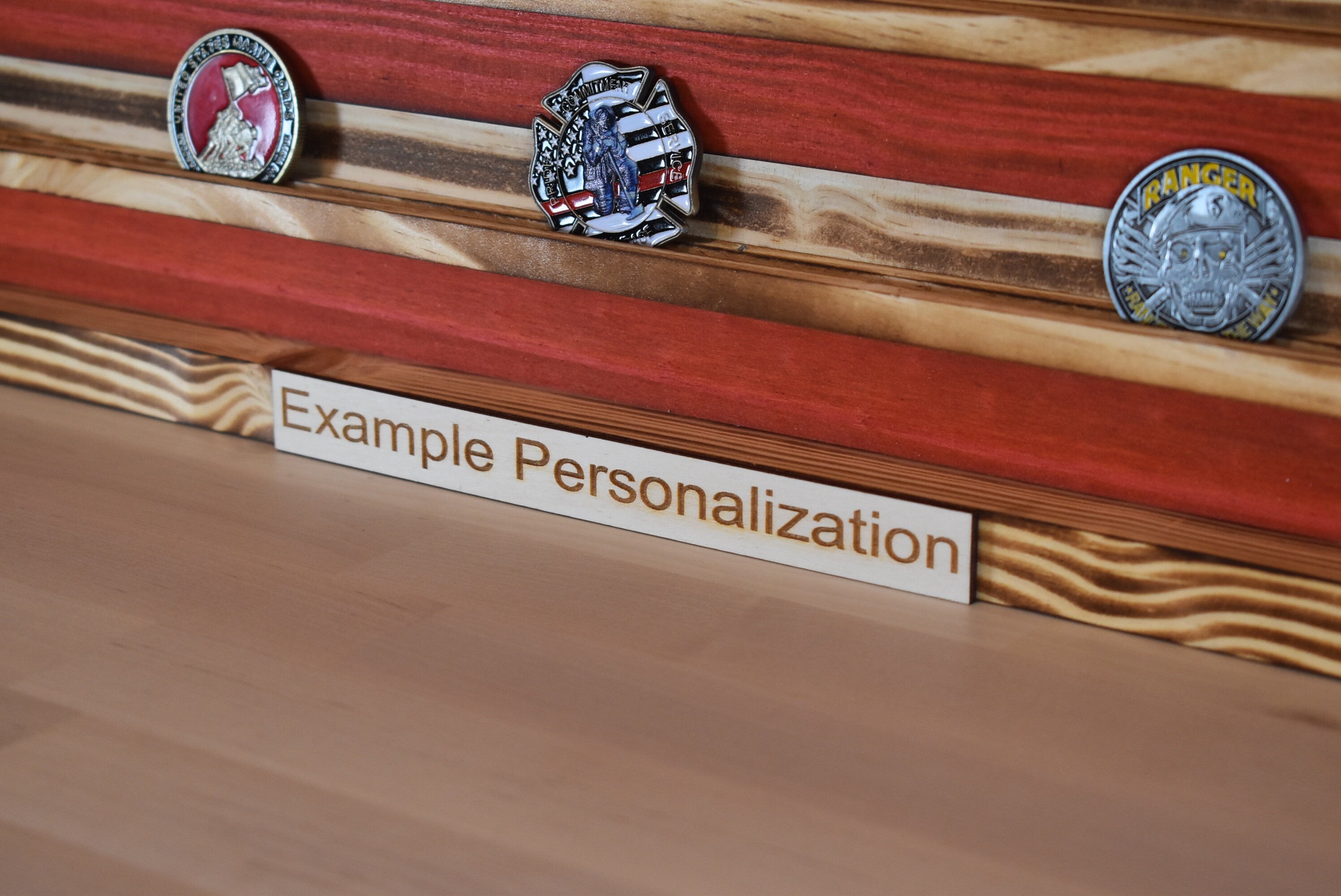 Marines Challenge Coin Display Rack Holder - Rustic Marines American Flag - Military Coin Display - Semper Fi