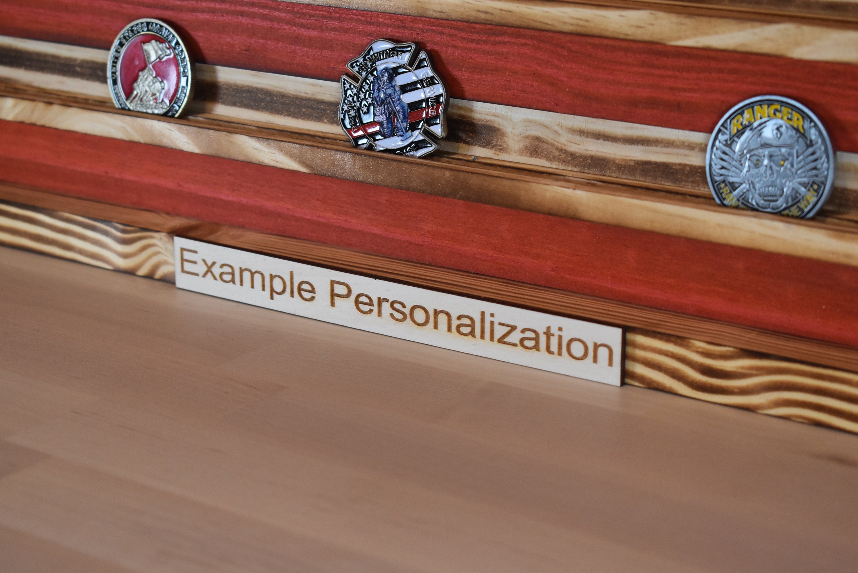 US Army Warrant Officer Challenge Coin Display Rack Holder - Rustic US Army American Flag - Military Coin Display
