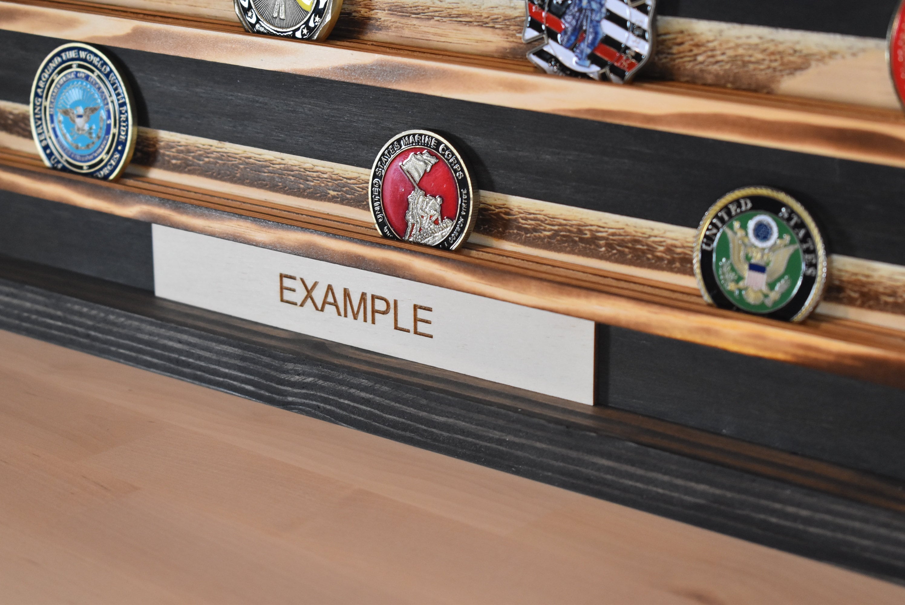 US Navy Silent Service Challenge Coin Display Rack Holder - Rustic Silent Service American Flag - Military Coin Display