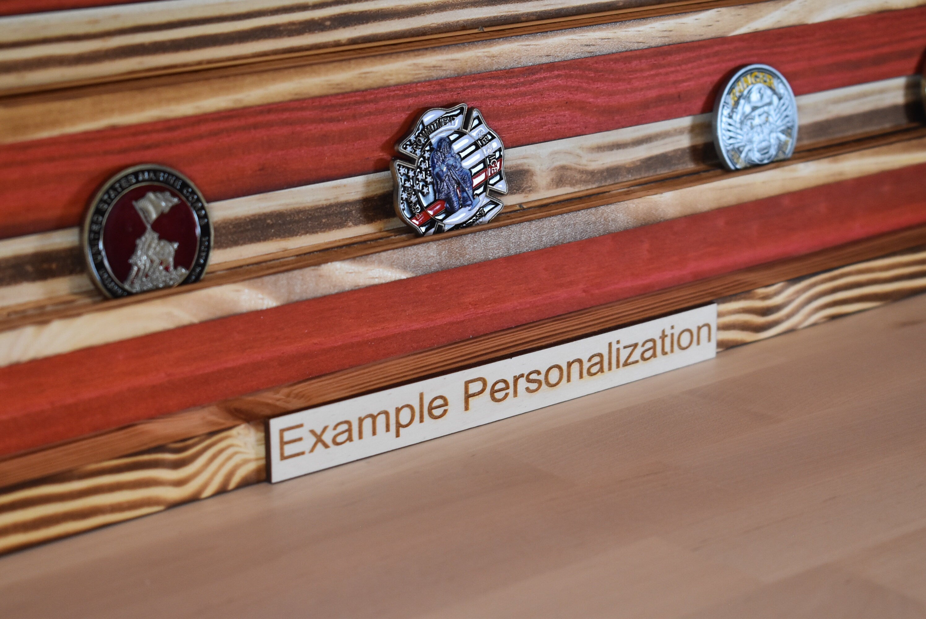 US Marines Challenge Coin Display Rack Holder - Rustic Marines American Flag - Military Coin Display - Semper Fi