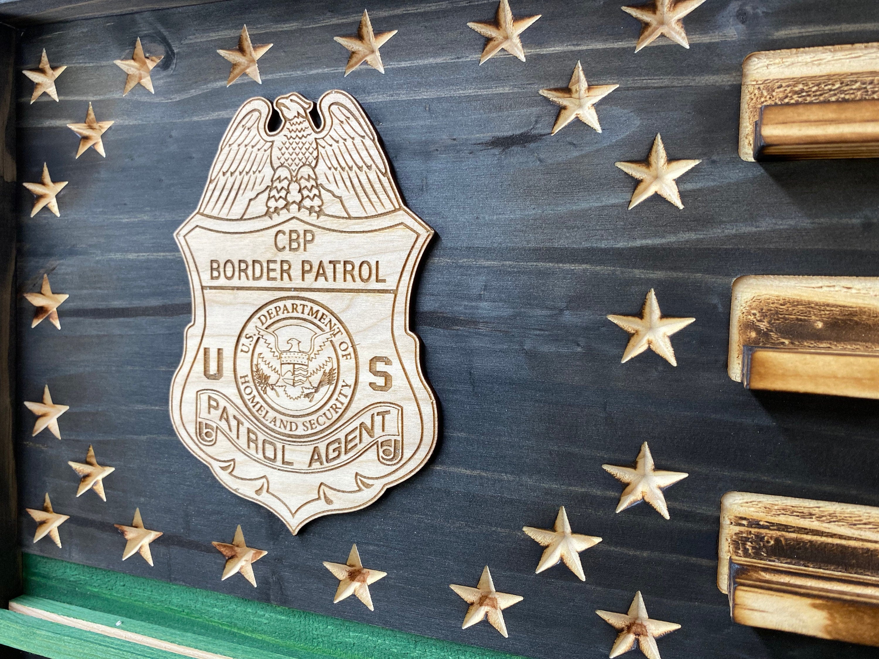 Thin Green Line Coin Display Rack Holder - Rustic Military, Border Patrol American Flag Coin Display