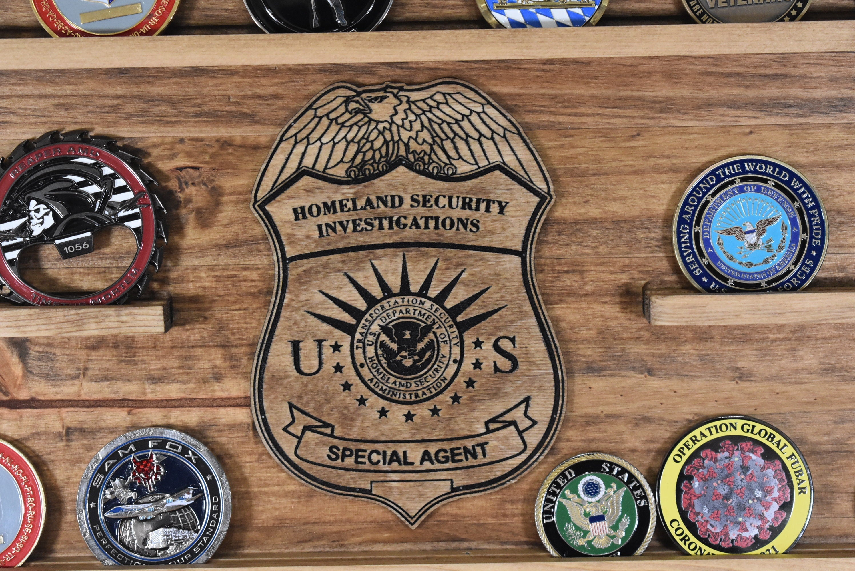 Custom US Homeland Securety Agent Challenge Coin Display Rack Holder ...