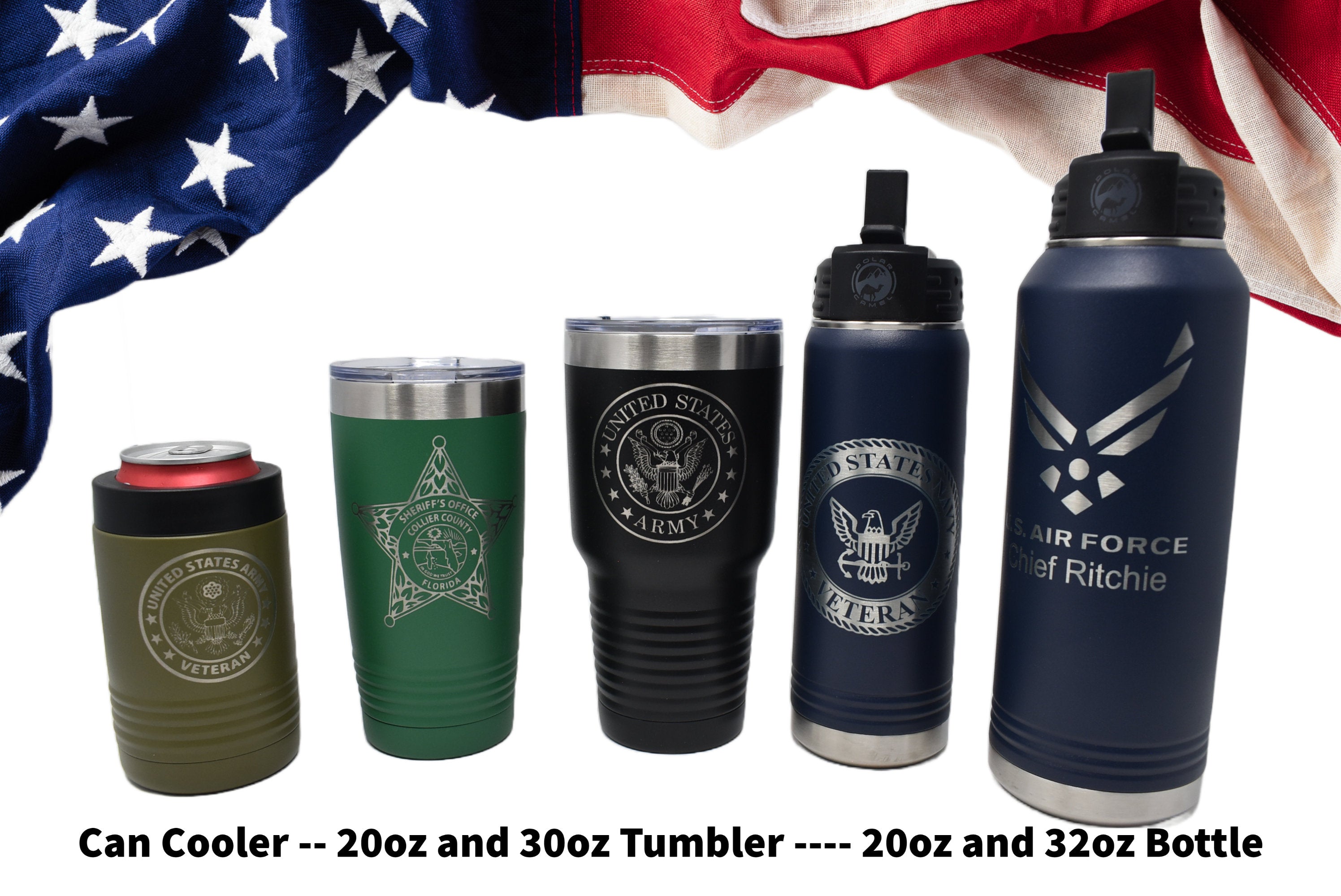 US Military Veteran Tumbler, Air Force Personalized Navy Vet Bottle, US Army Veteran Can Cooler Marine Veterans