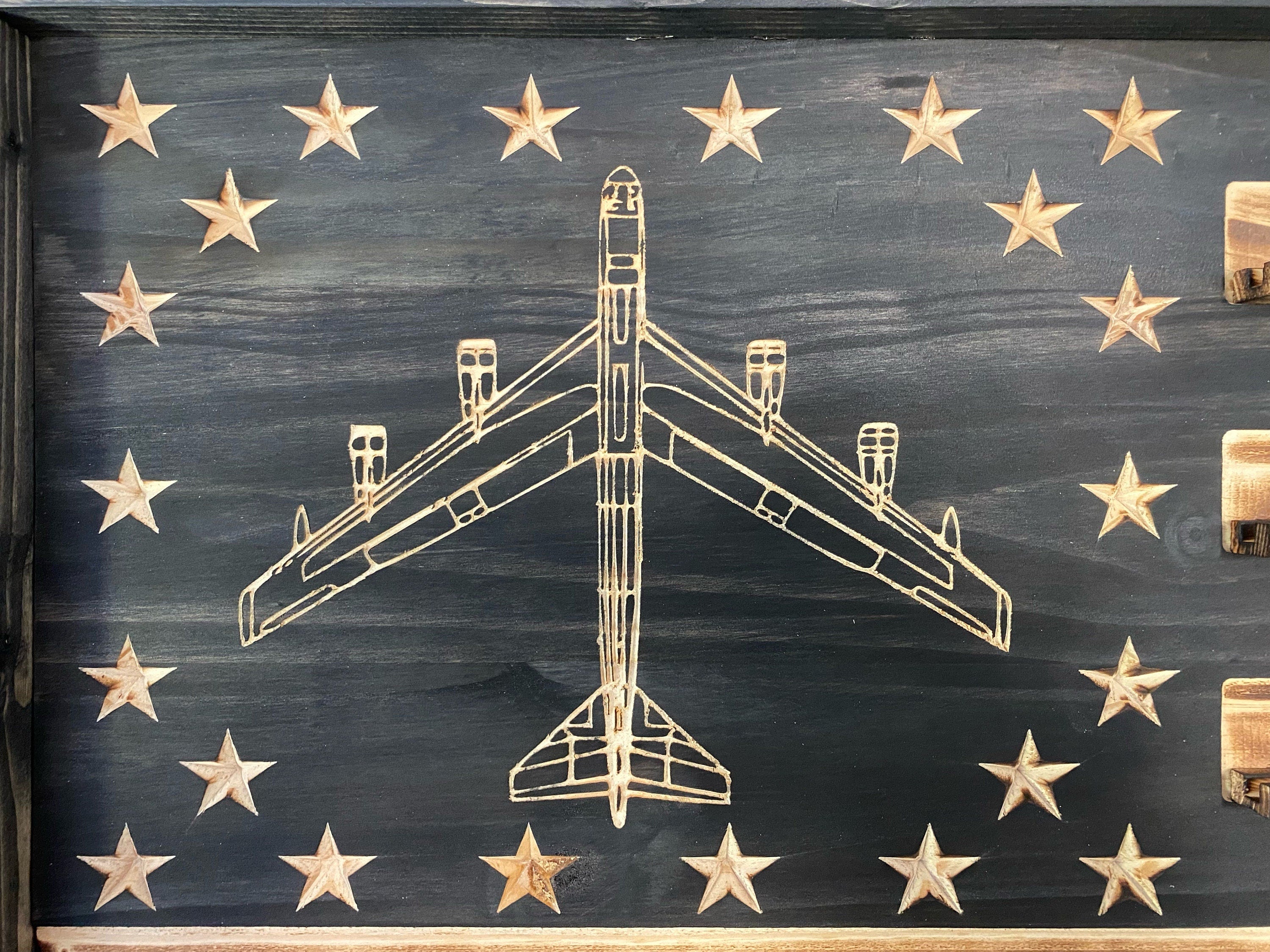 U-2 Aircraft Challenge Coin Display Rack Holder - Rustic American Flag - Air Force Coin Display
