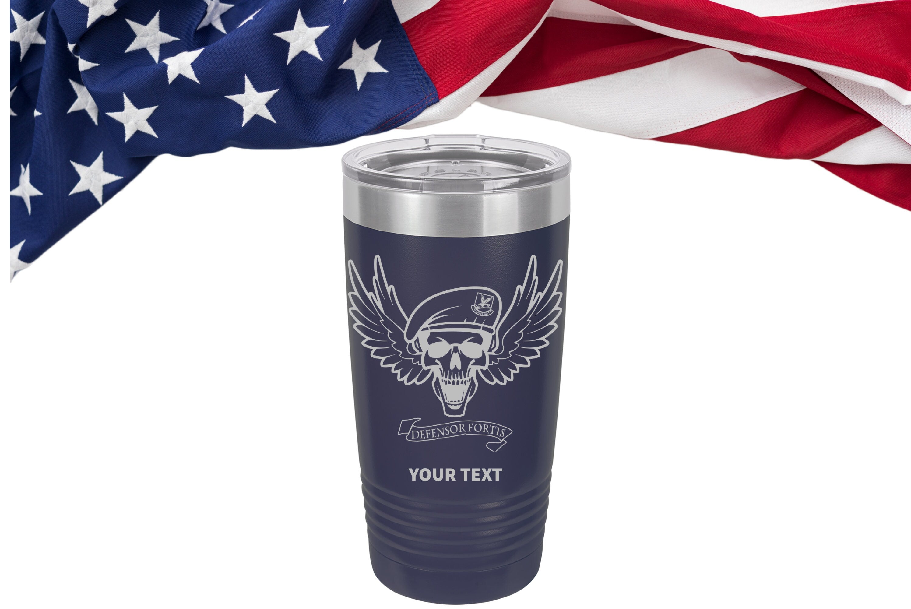 US Air Force Defensor Fortis Tumbler, Personalized Tumbler, Custom Air Force Skull Berets MP Tumbler, Air Force Military Police Can Cooler