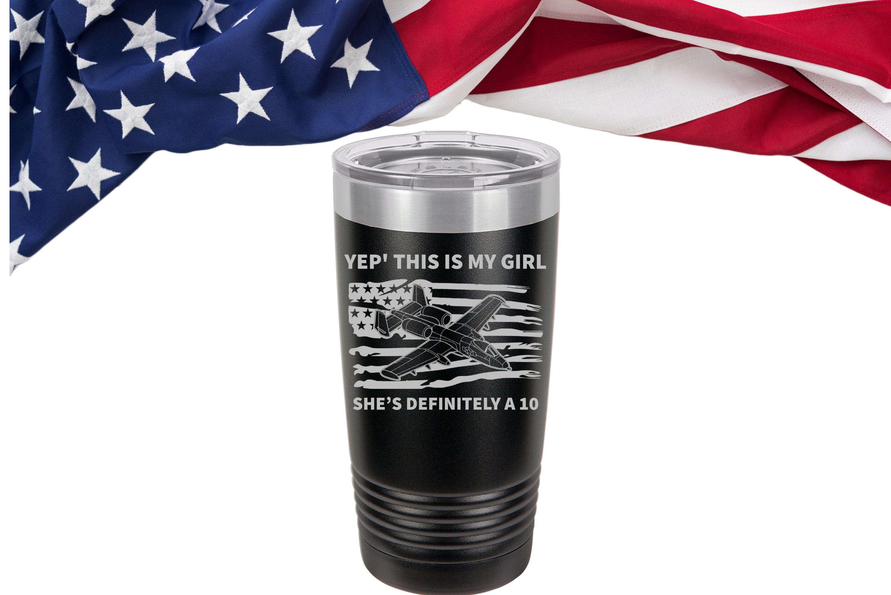 US Air Force Custom A-10 Warthog Tumbler, Yep' she's my girl Cool Custom Personalized Warthog Tumbler, Air Force Brrt Can Cooler, She's A 10