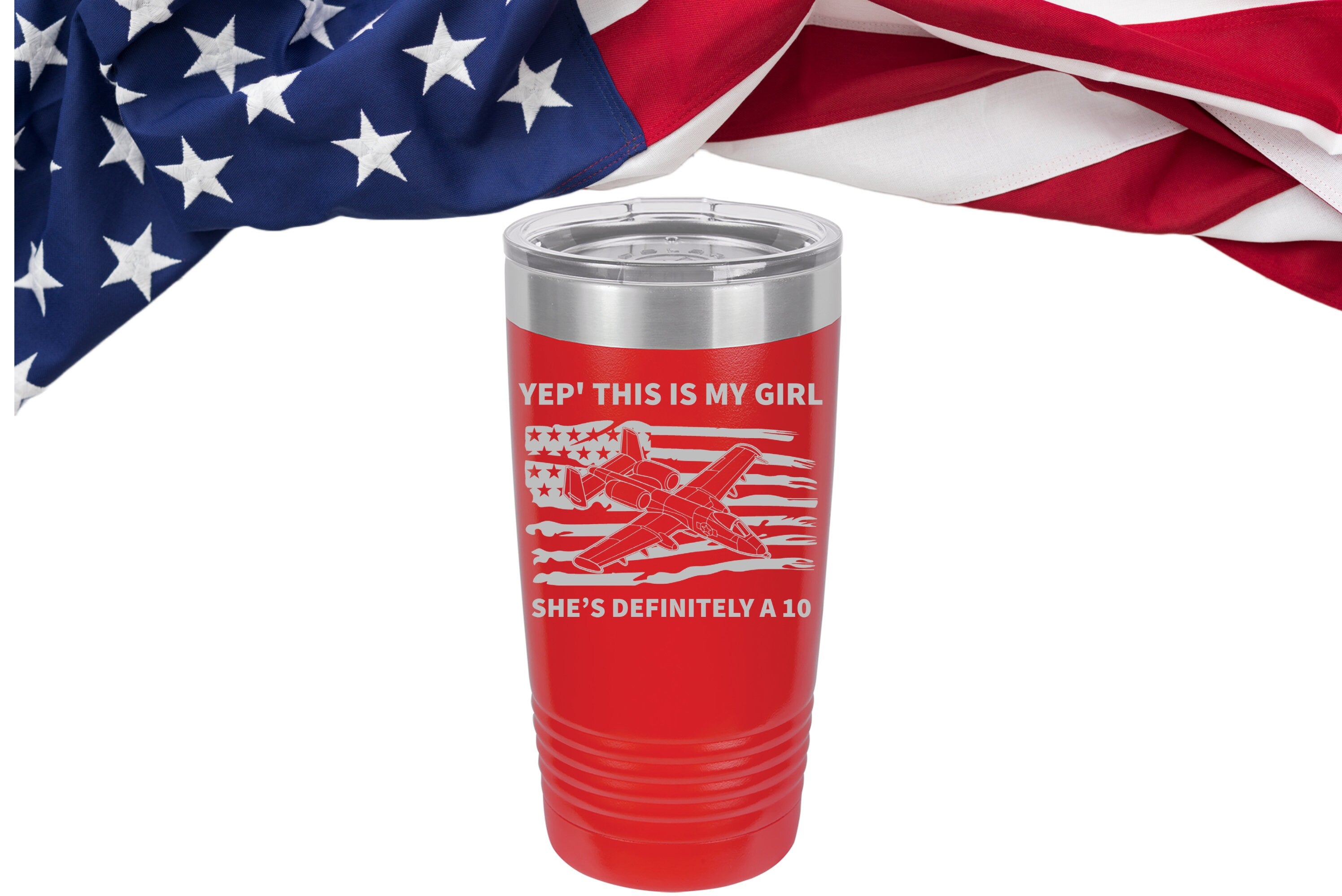 US Air Force Custom A-10 Warthog Tumbler, Yep' she's my girl Cool Custom Personalized Warthog Tumbler, Air Force Brrt Can Cooler, She's A 10