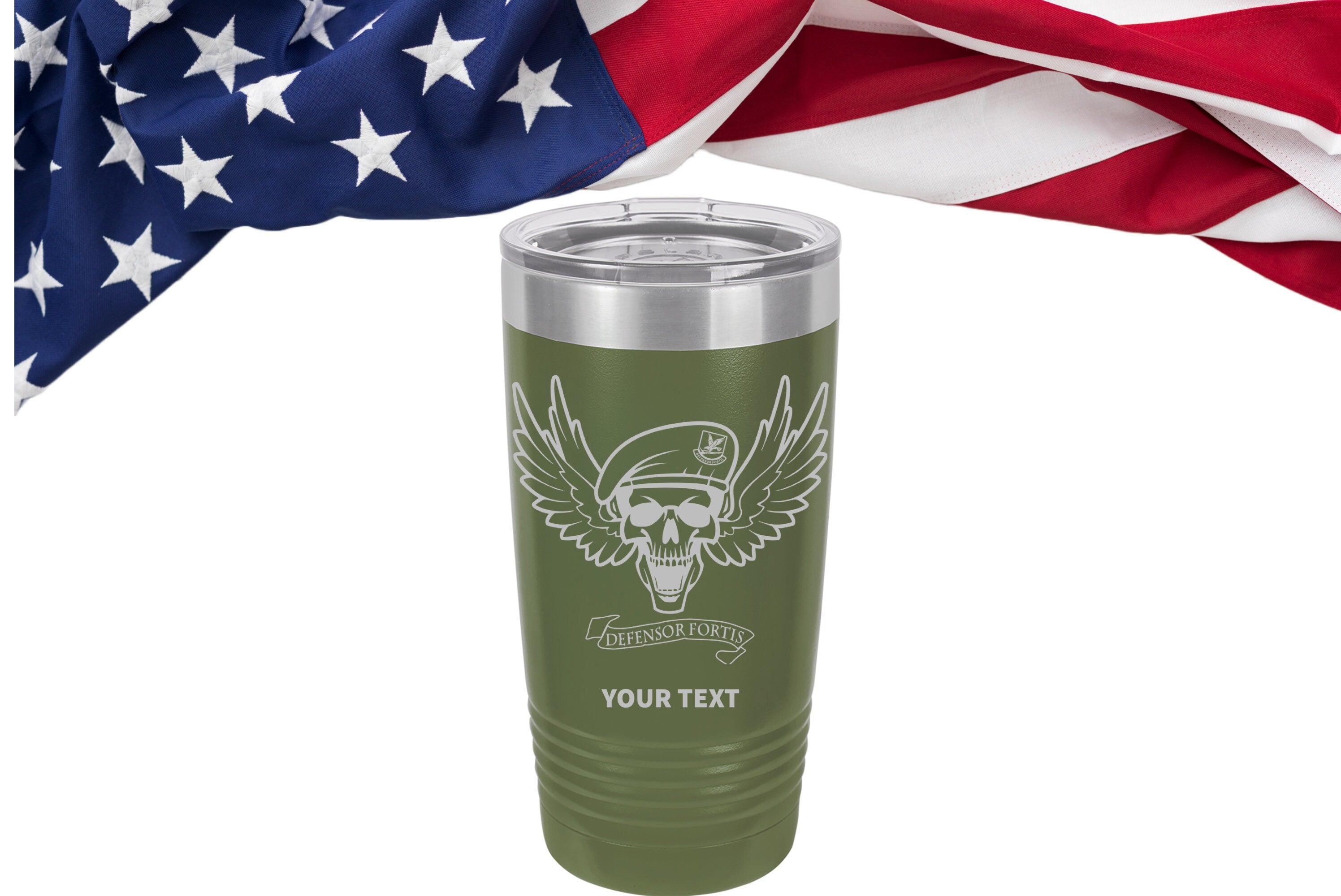 US Air Force Defensor Fortis Tumbler, Personalized Tumbler, Custom Air Force Skull Berets MP Tumbler, Air Force Military Police Can Cooler