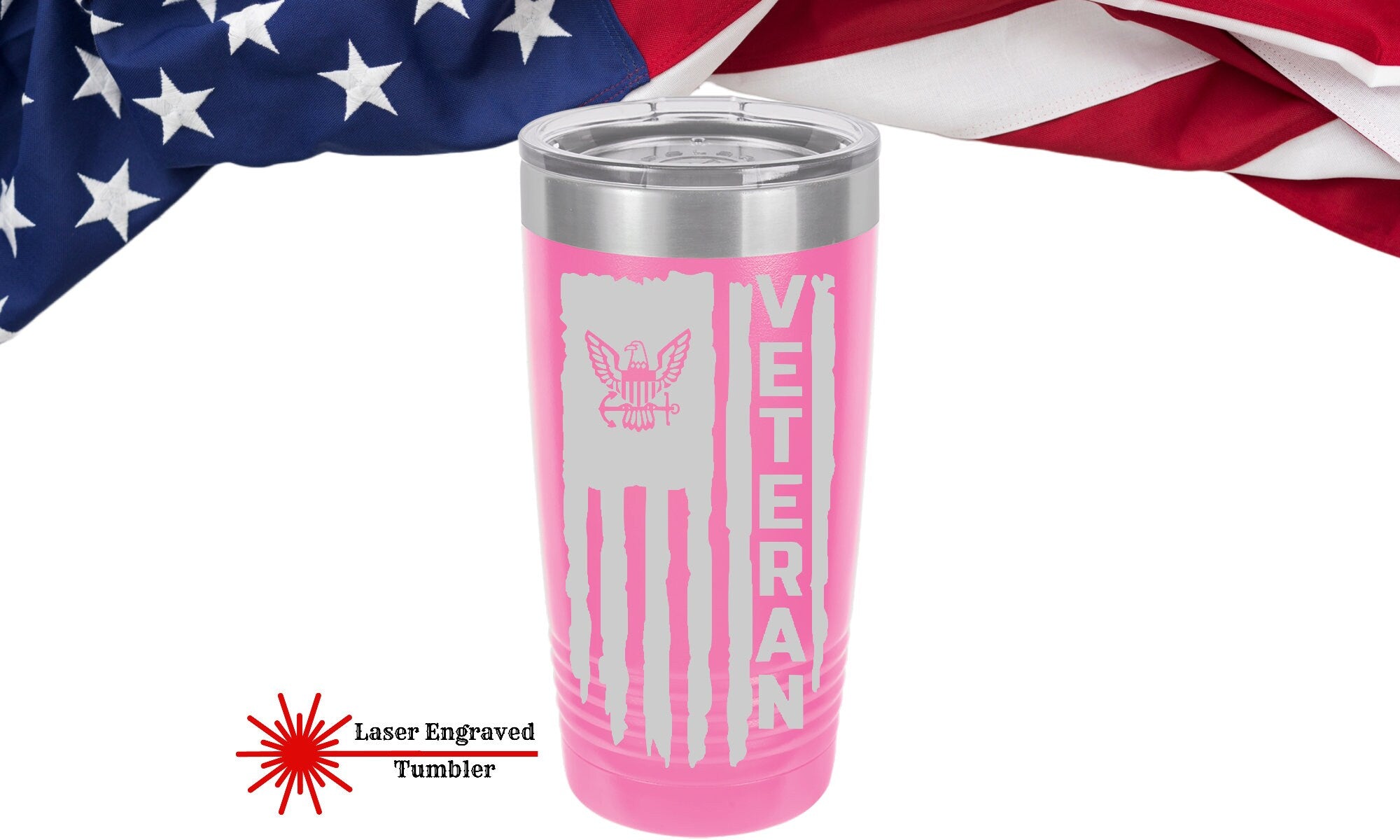 US Navy Veteran 20oz  laser engraved Tumbler, Veteran Personalized US Navy Vet Bottle, US Sailor Veteran Can Cooler Marine Veterans