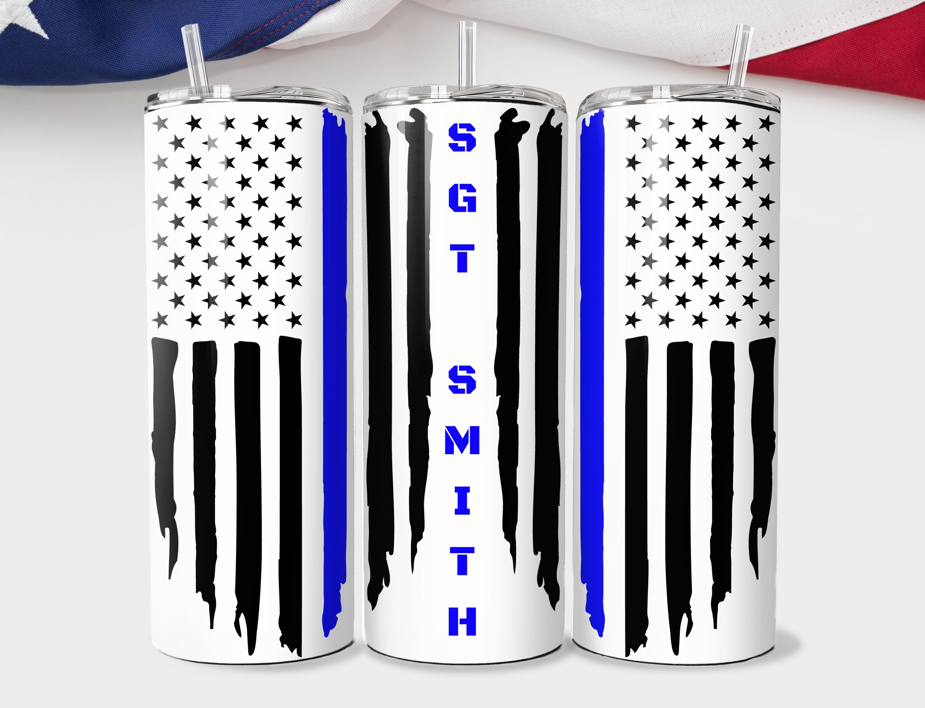 Personalized Thin Red Line 20oz Skinny Tumbler - Custom Fire Fighter Red Line Tumble - US Flag Fire and Rescue red Line Travel Mug Tumblers