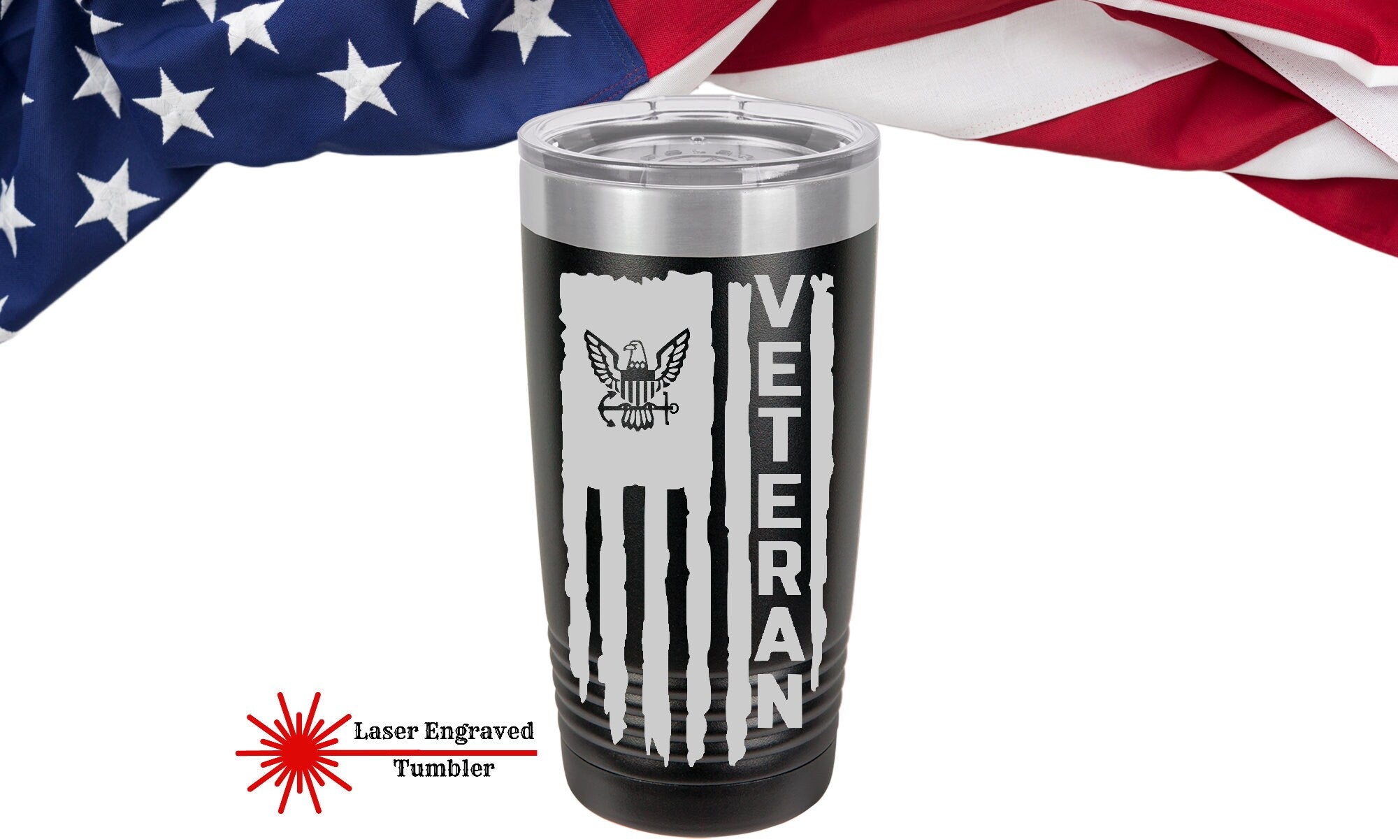 US Navy Veteran 20oz  laser engraved Tumbler, Veteran Personalized US Navy Vet Bottle, US Sailor Veteran Can Cooler Marine Veterans