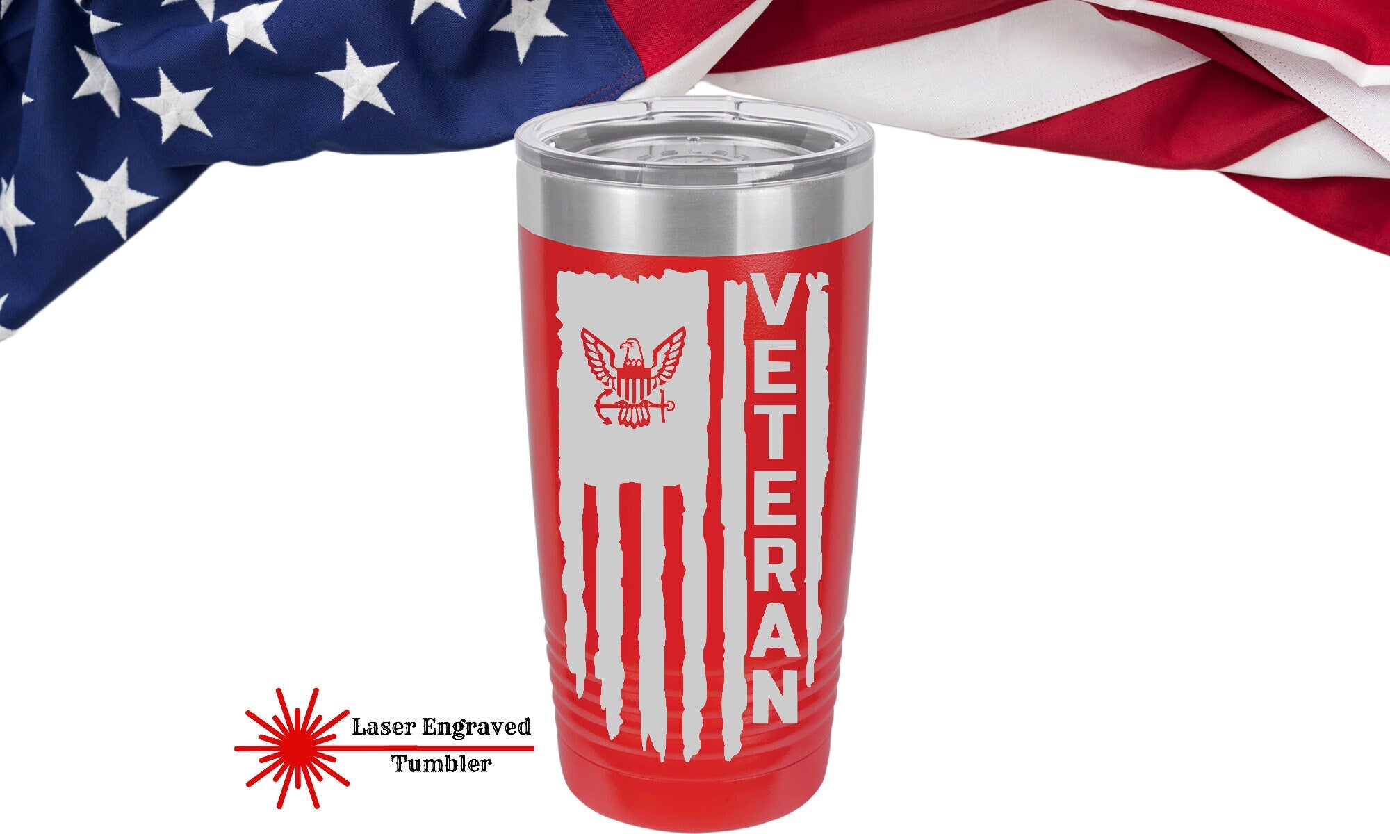 US Navy Veteran 20oz  laser engraved Tumbler, Veteran Personalized US Navy Vet Bottle, US Sailor Veteran Can Cooler Marine Veterans